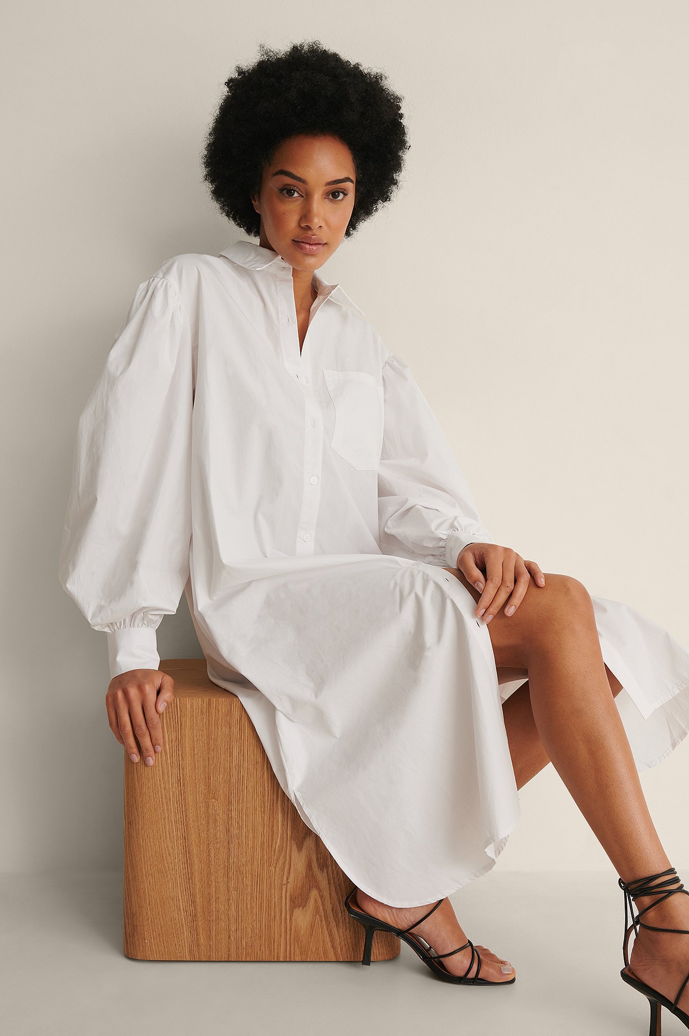 White Ekologisk Oversize Skjortklänning
