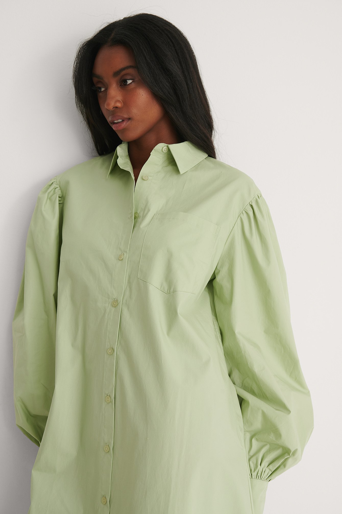 Dusty Green Økologisk Oversized Skjortekjole