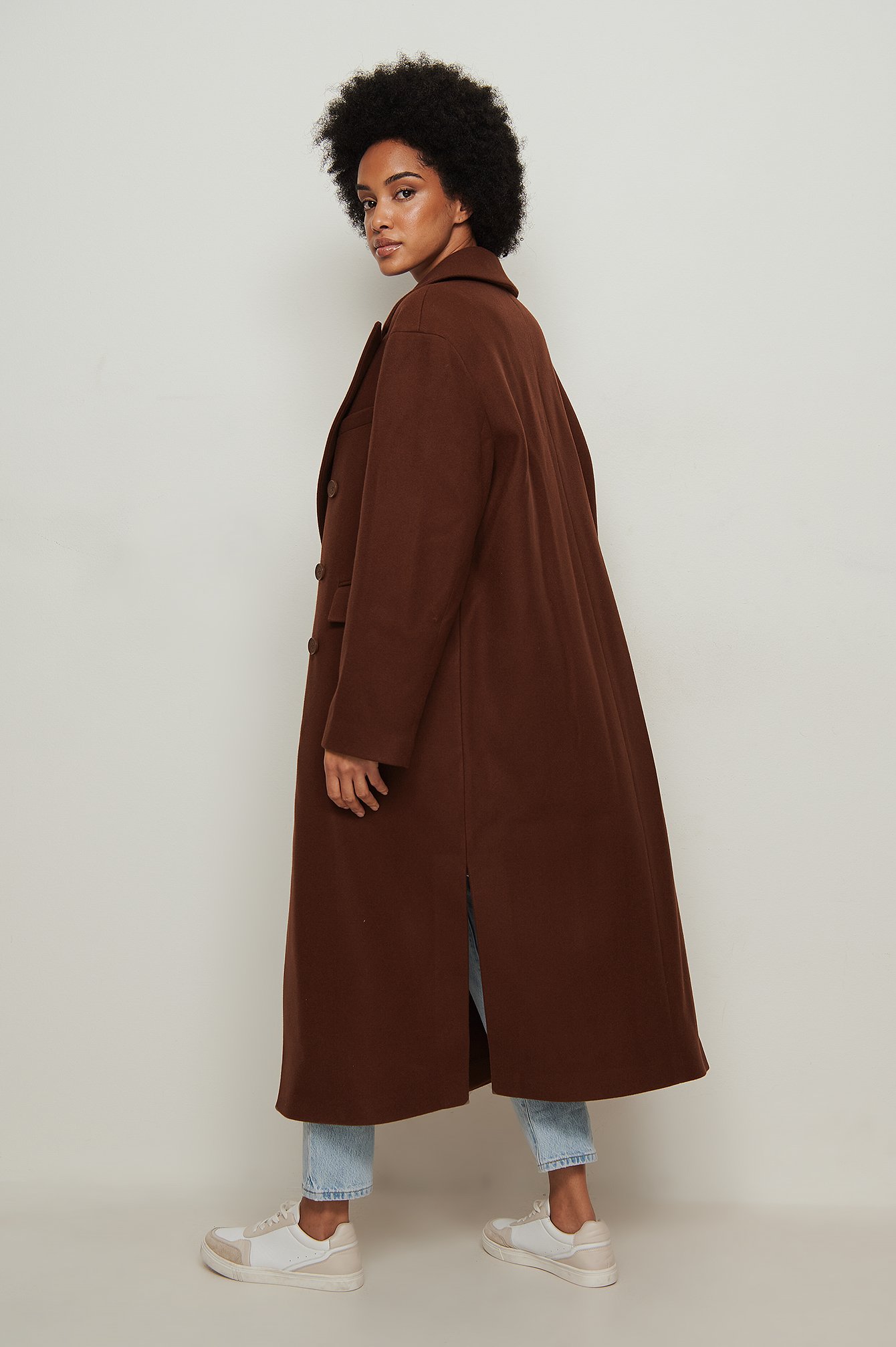 Brown Oversize Mantel Mit Seitenschlitz