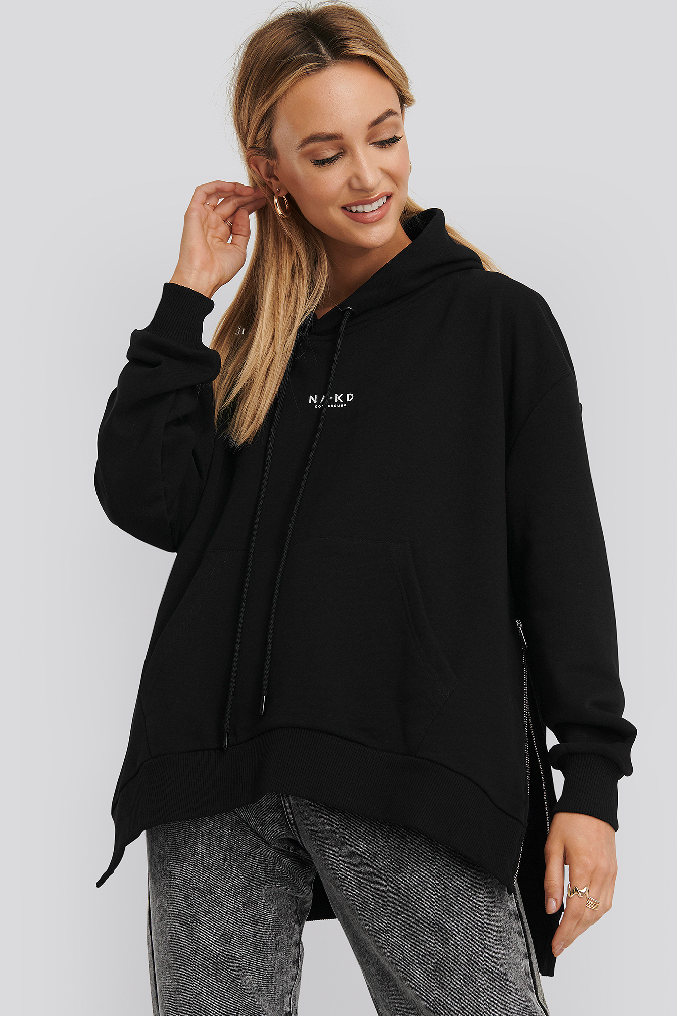 Oversized Side Split Hoodie Black