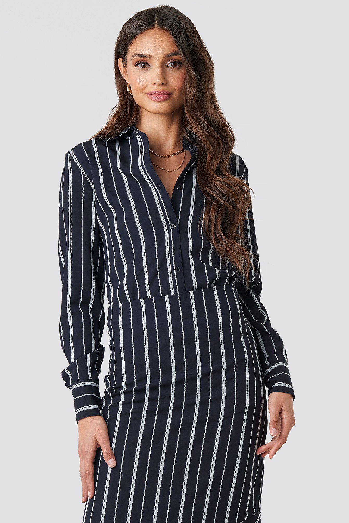 Dark Blue/White Stripe Oversized Straight Striped Shirt