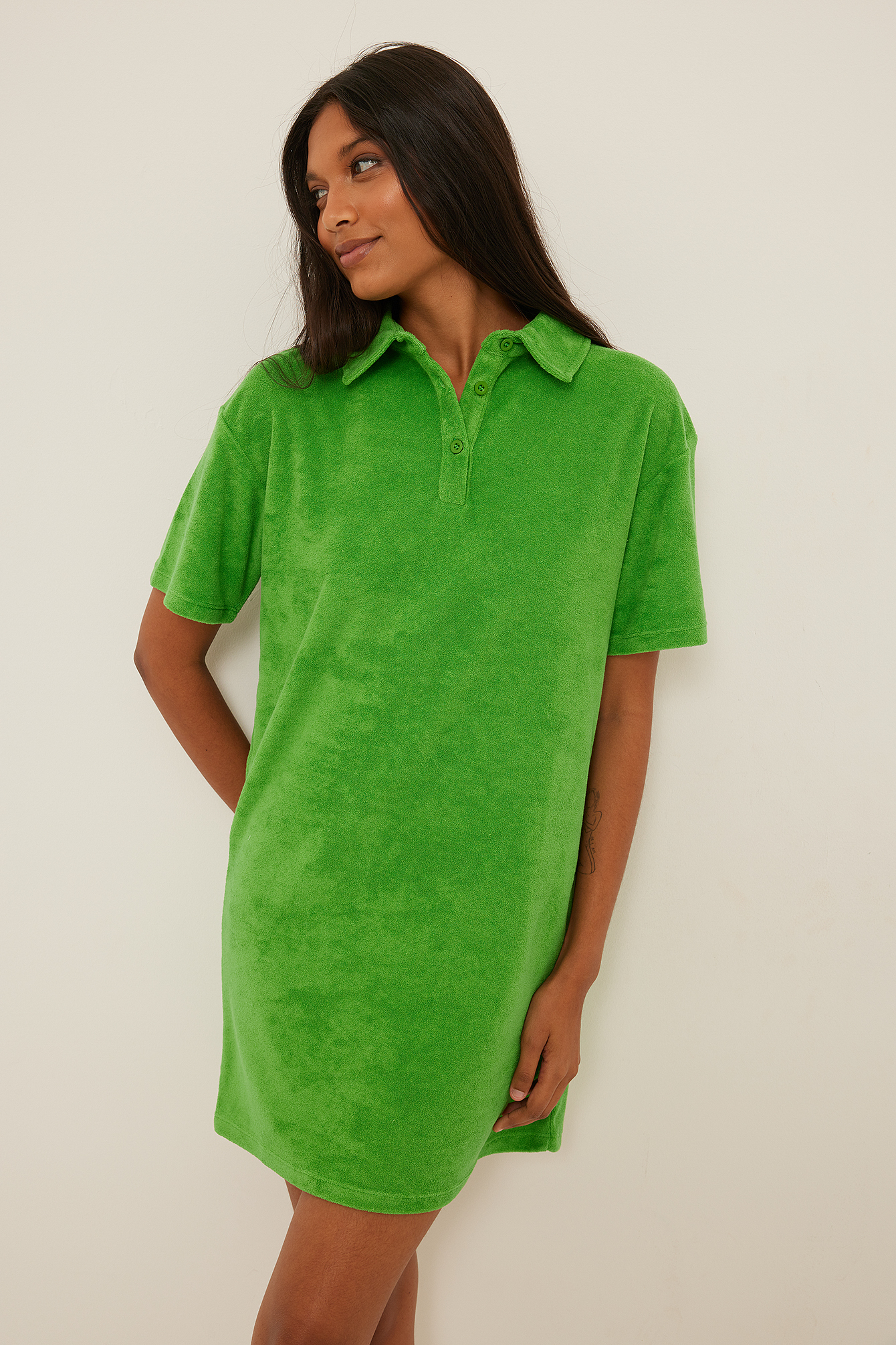 Oversized Terry Shirt Dress Green | na 