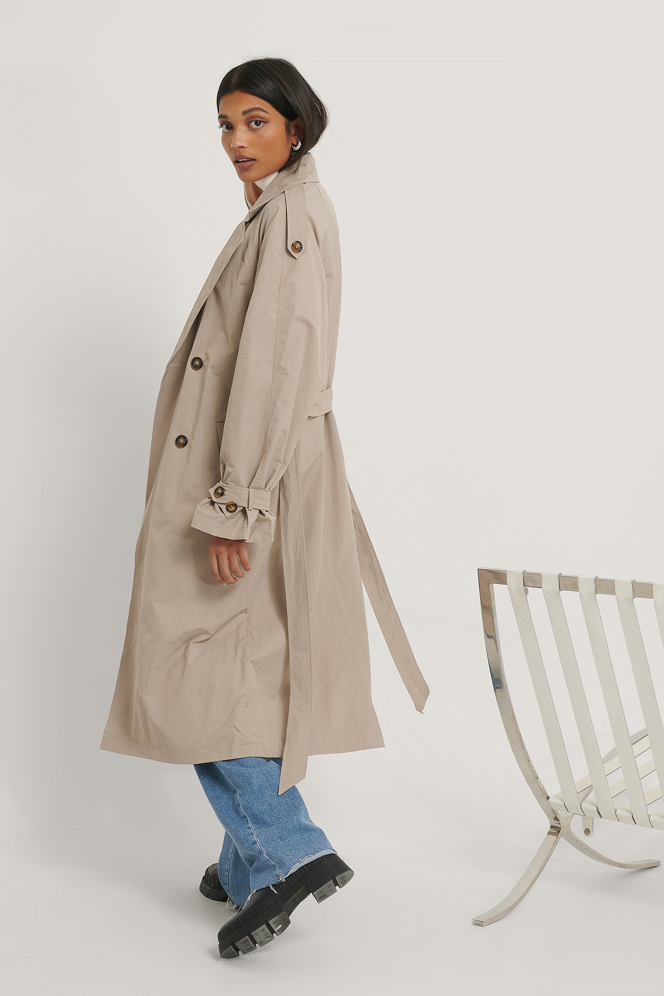 Beige NA-KD Trend Oversized Trench Coat
