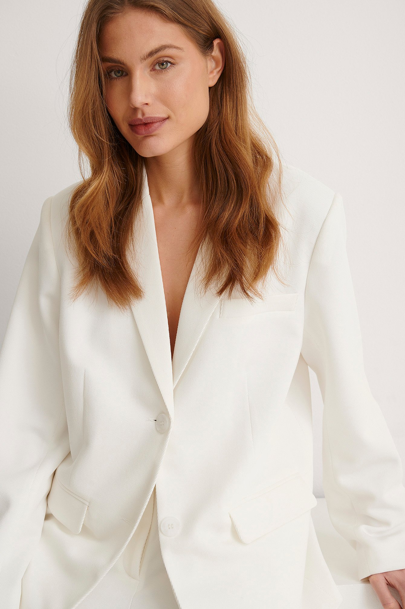 White Oversized twill blazer