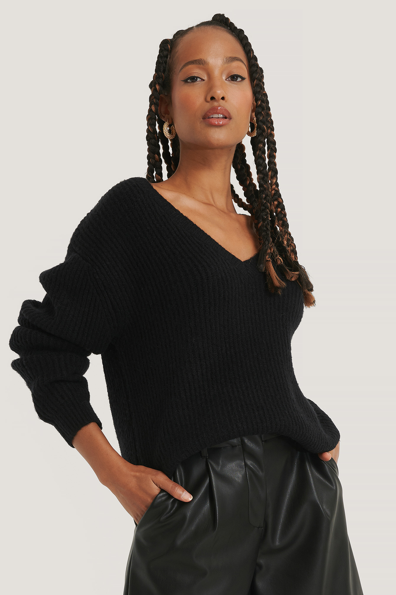 oversized black v neck sweater