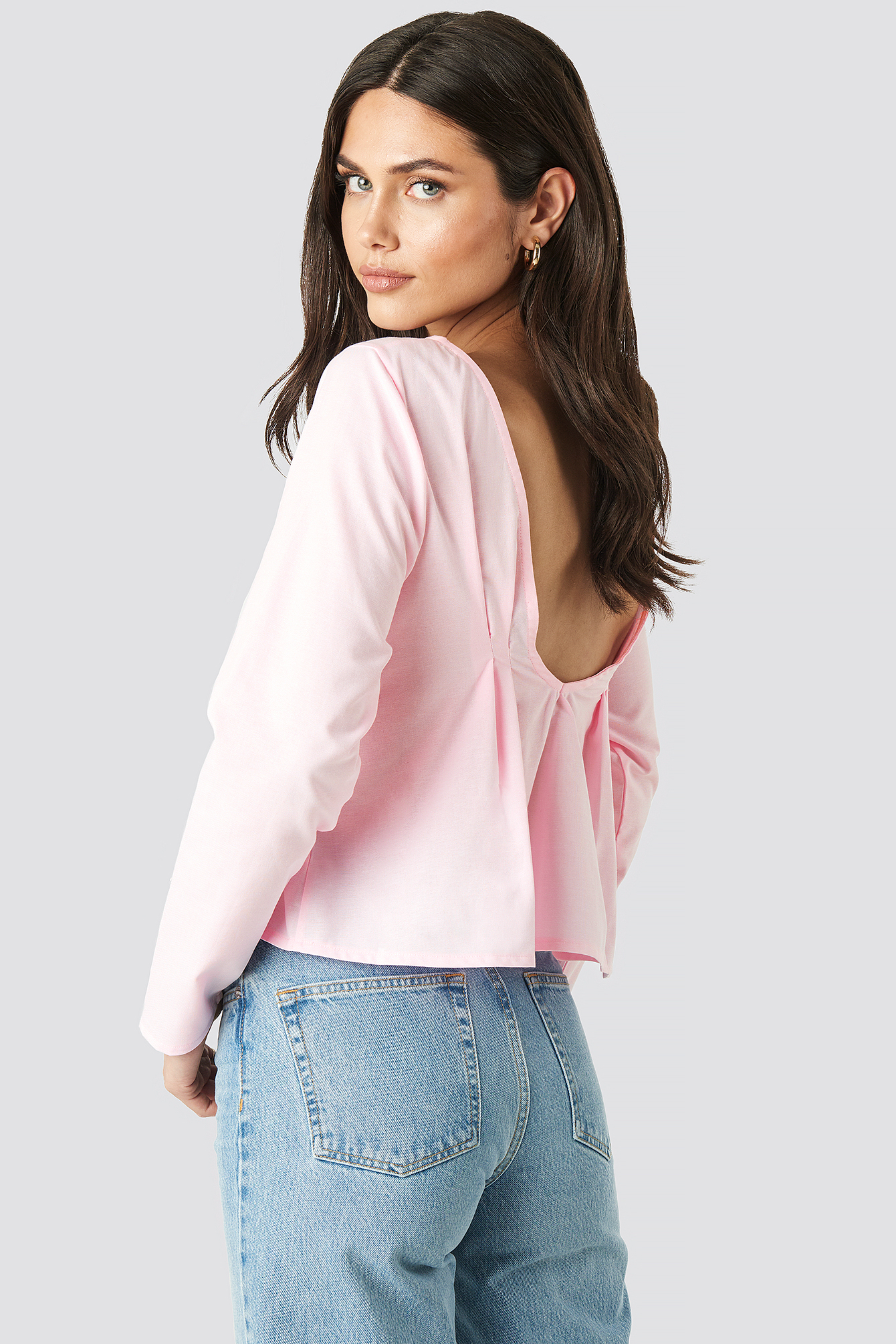 Oxford Long Sleeve Shirt With Open Back Pink