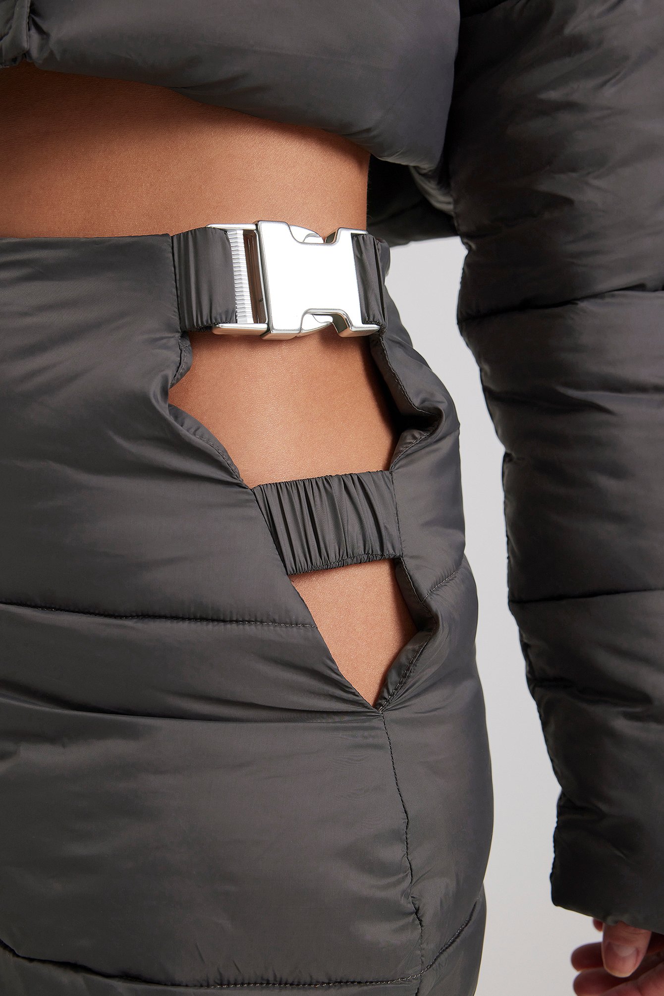 Dark Grey Padded Buckle Detail Mini Skirt