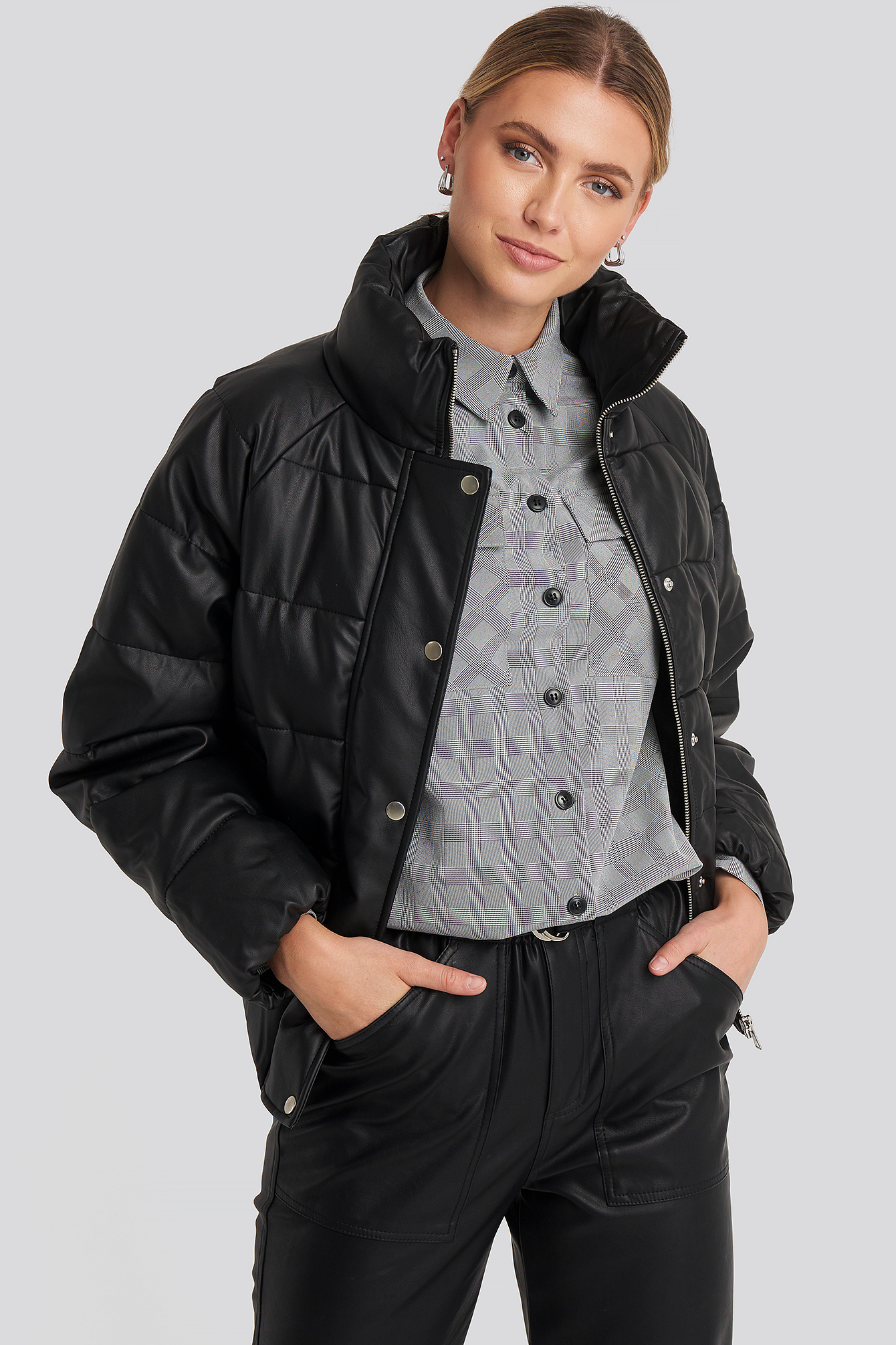 Padded PU Leather Jacket Black
