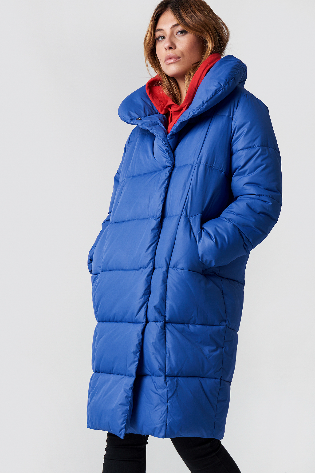 Padded Shawl Collar Jacket Blue | NA-KD