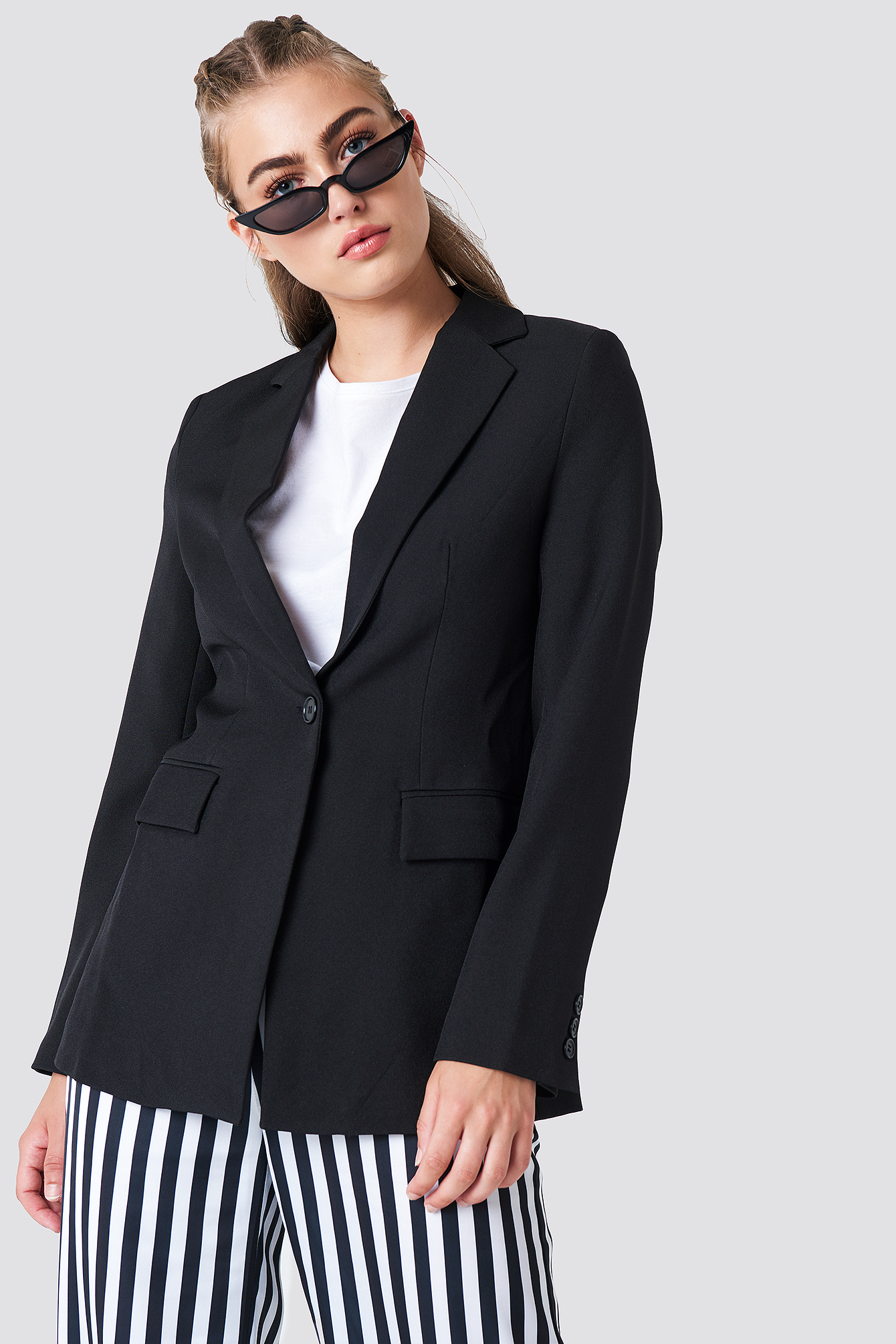 Padded Shoulder Blazer Black