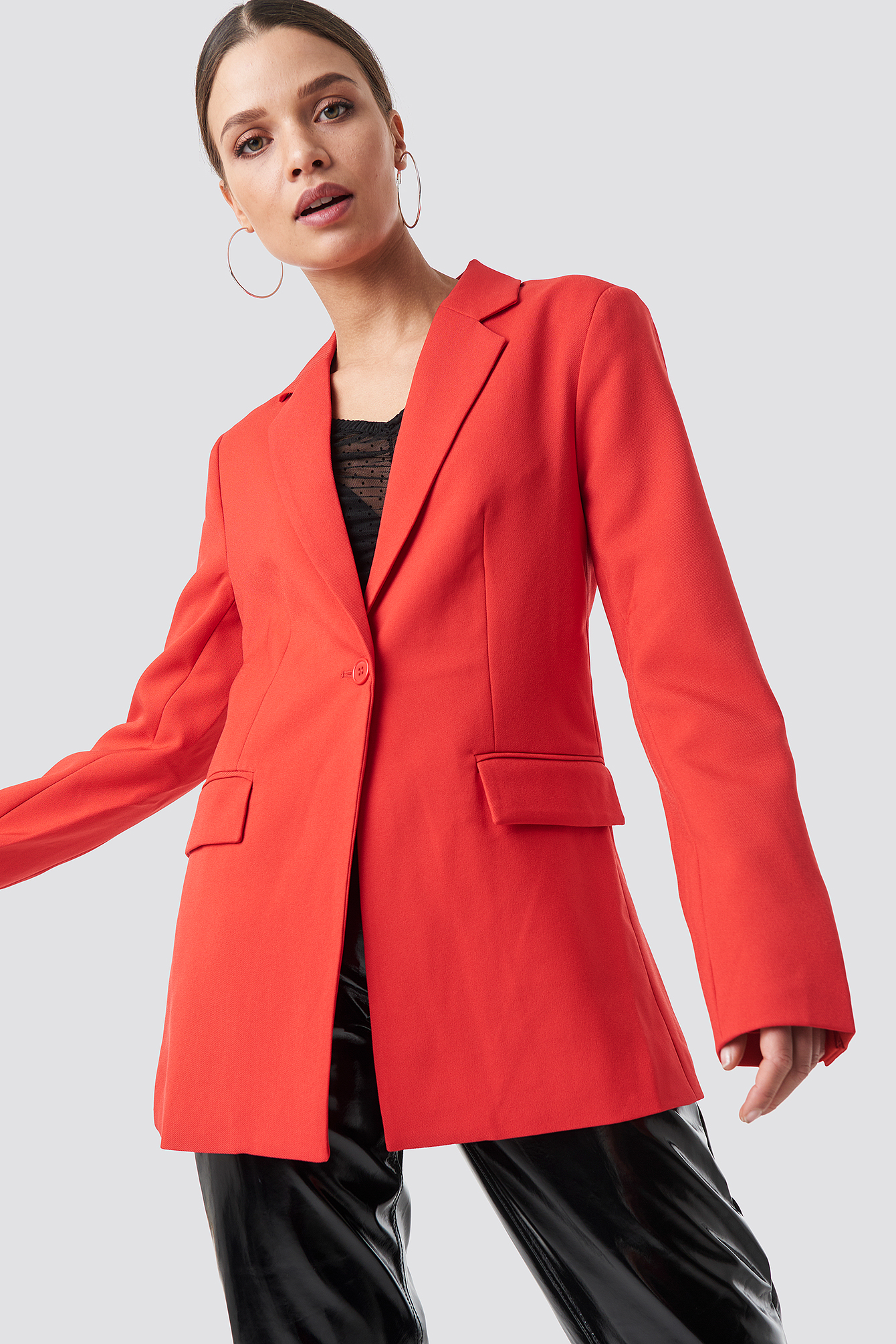 Padded Shoulder Blazer Red