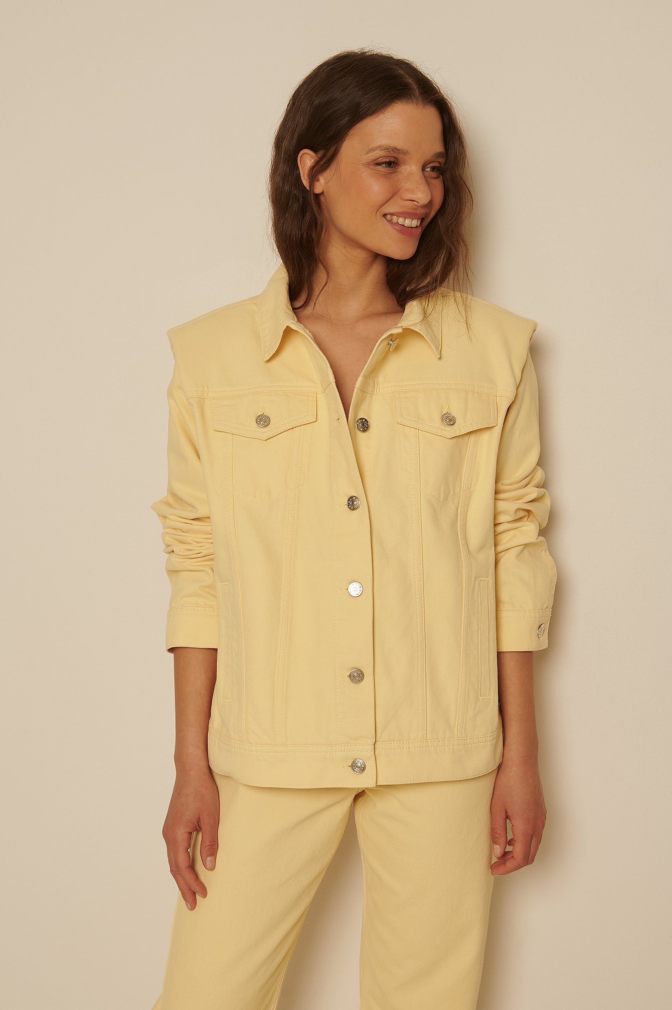 Padded Shoulder Denim Jacket Yellow NAKD