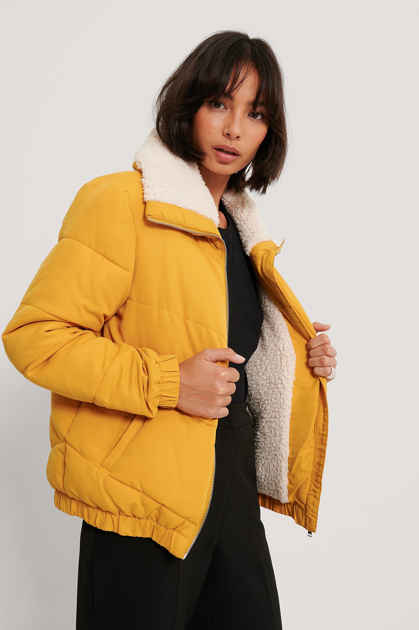 Yellow Padded Teddy Detail Jacket
