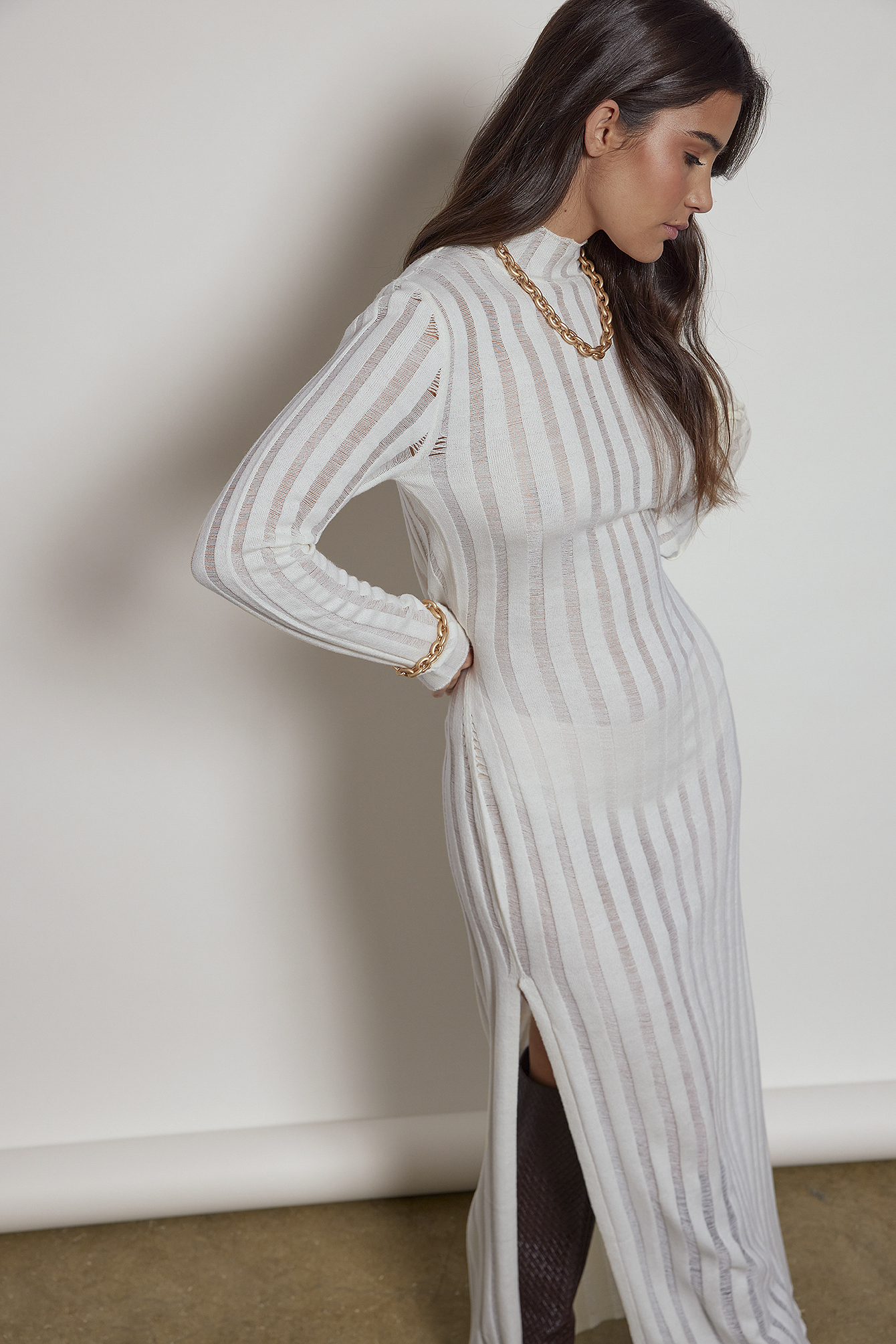 Panel Knit Maxi Dress Offwhite | na-kd.com