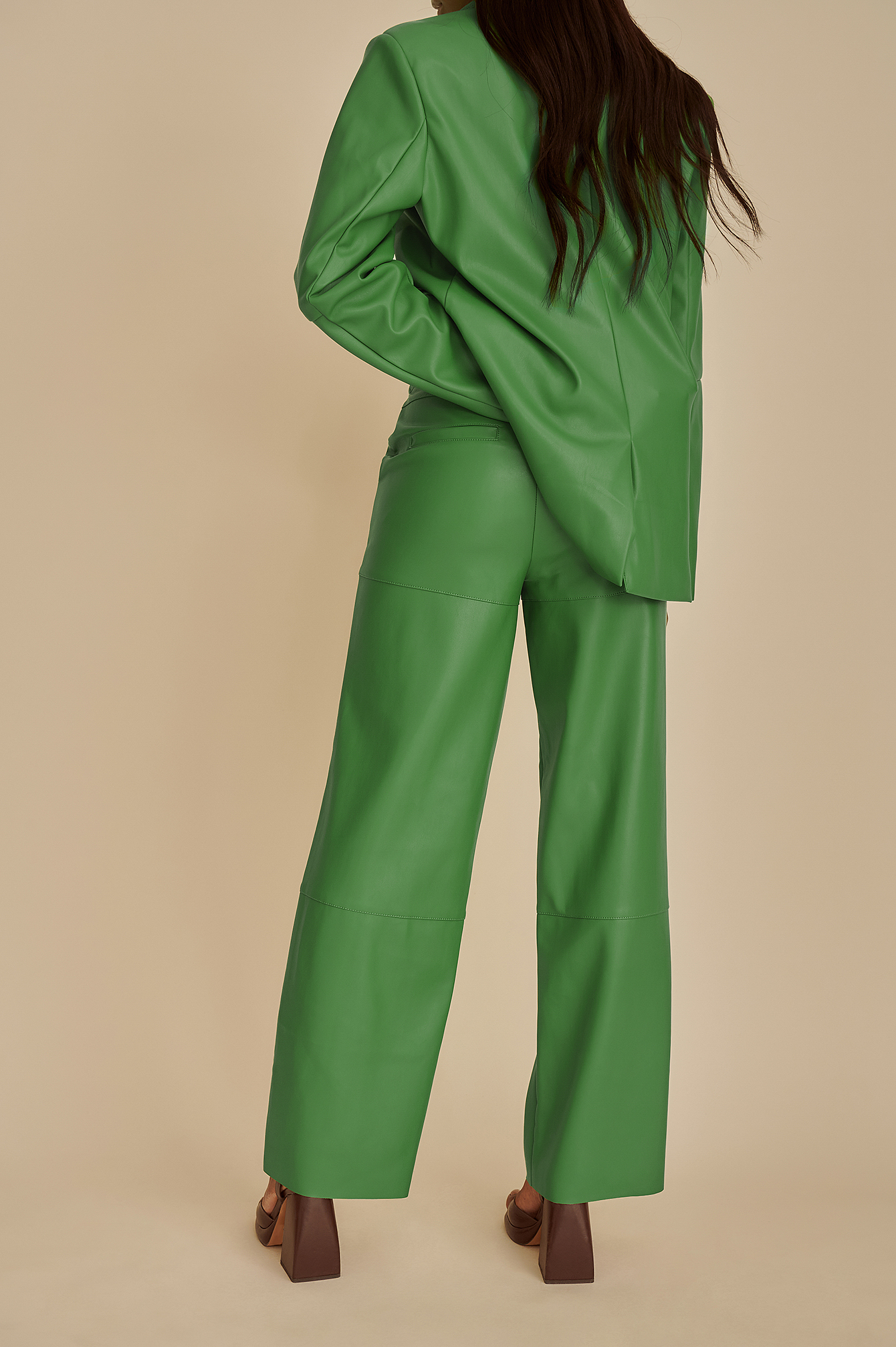 Womens Green Faux-leather Trousers | na 