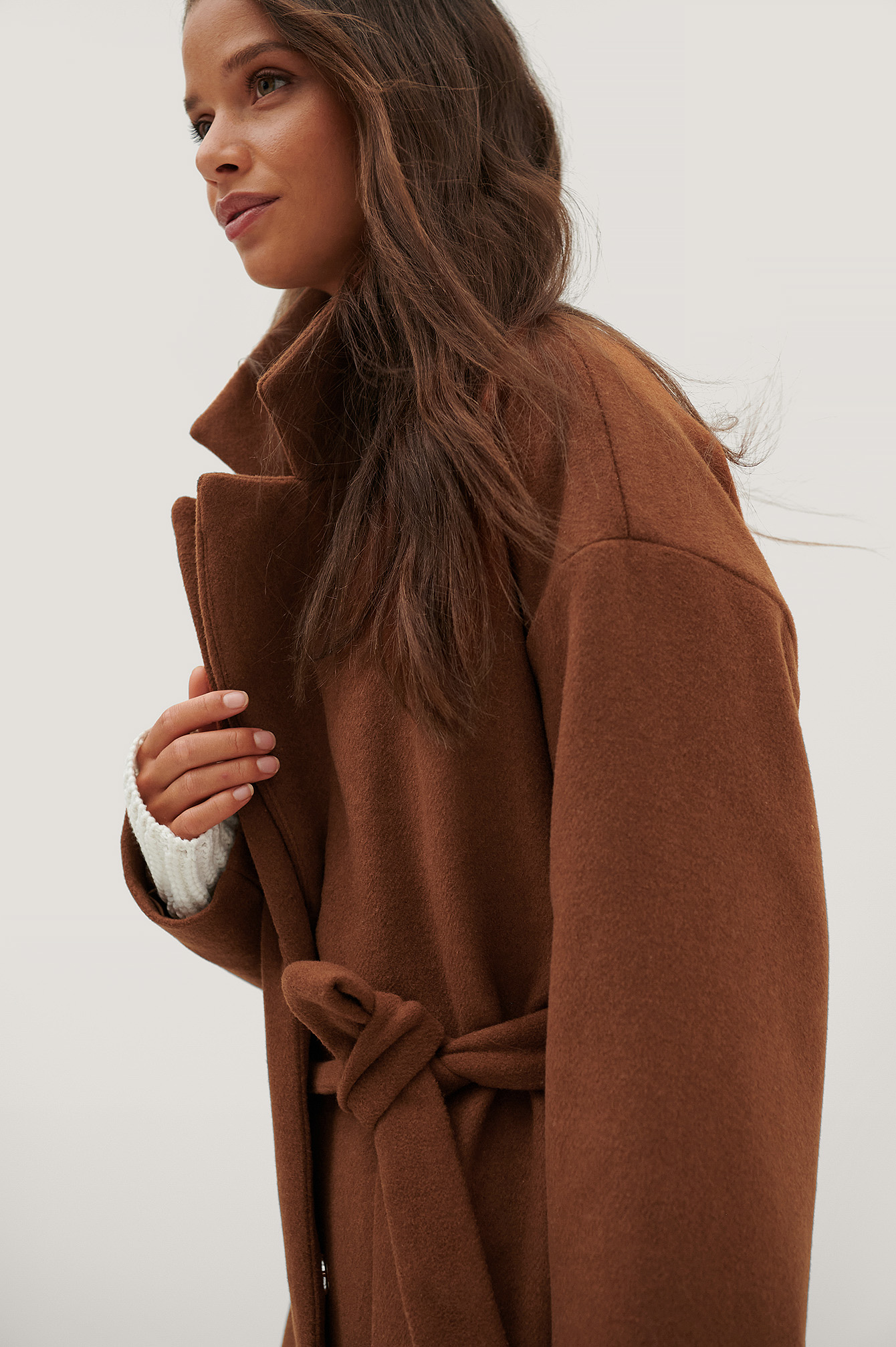 Ruched Wide Belt Wool Coat Rust