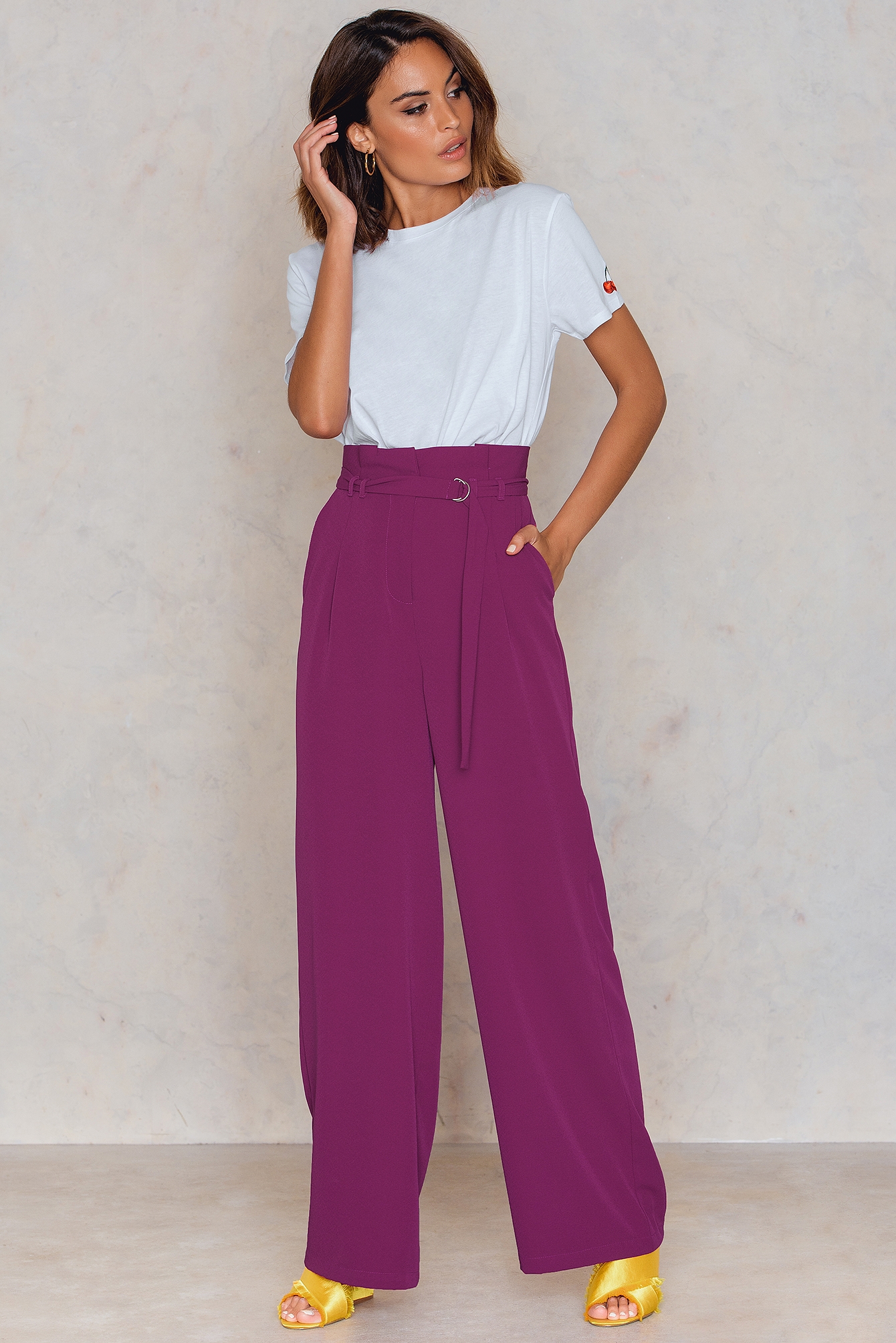 Strong Purple NA-KD Trend Paperbag Waist Wide Pants