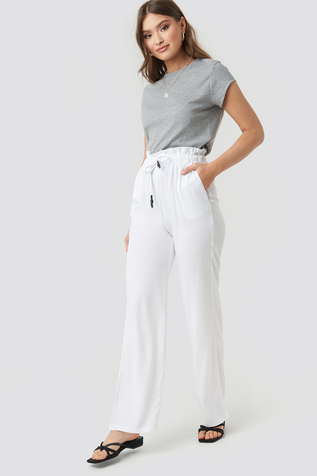 Paperbag Wide Leg Trousers White
