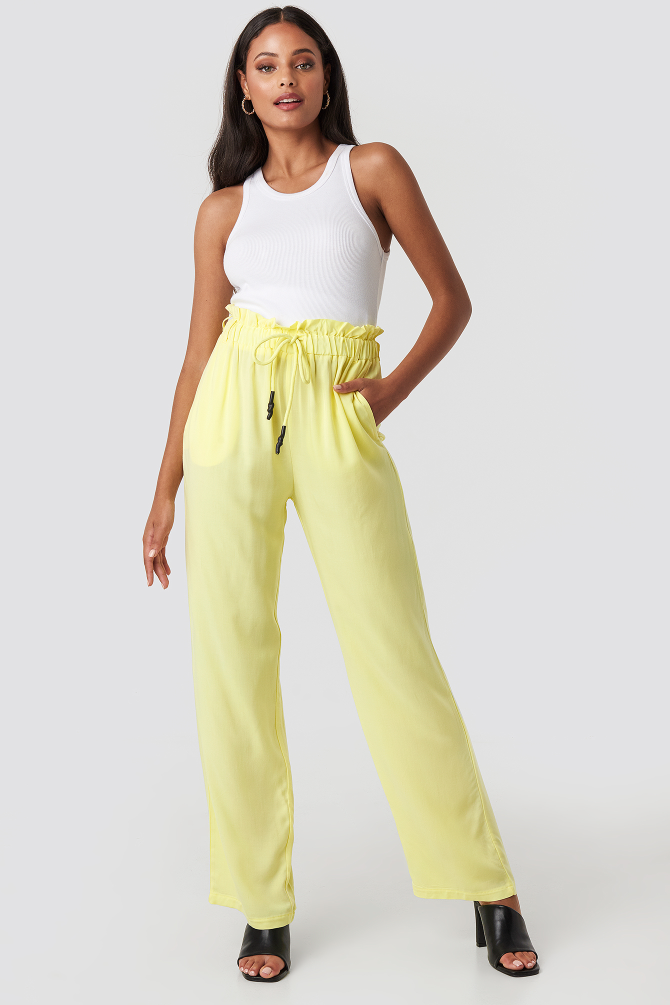 Women's Ankle Length Paperbag Trousers - Who What Wear, Yellow, Size 2  | eBay