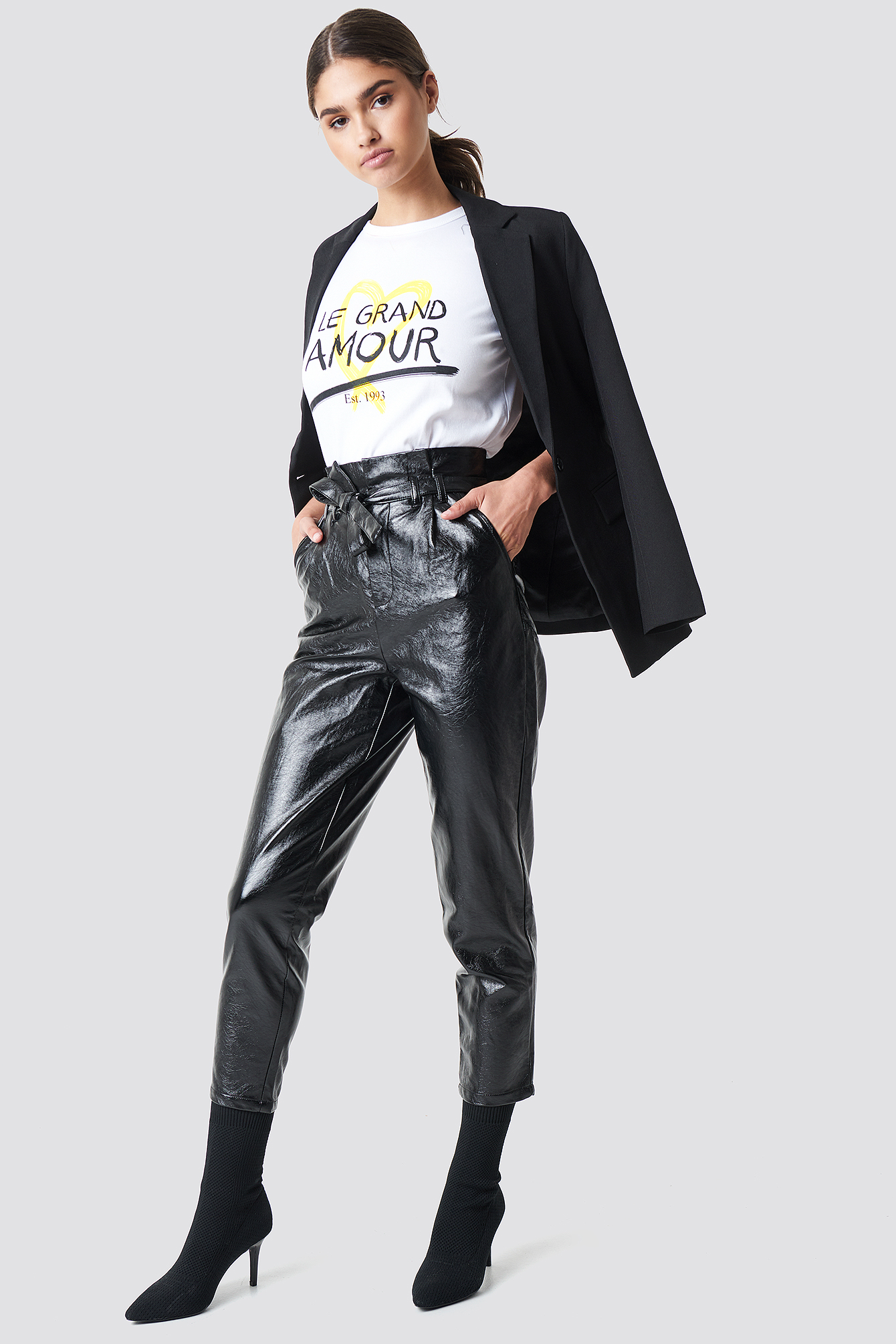 Paperwaist Patent Leather Pants Black