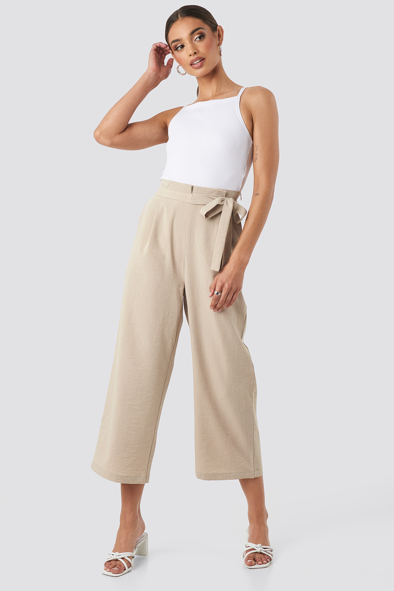 Paperwaist Self-Tie Pant Beige