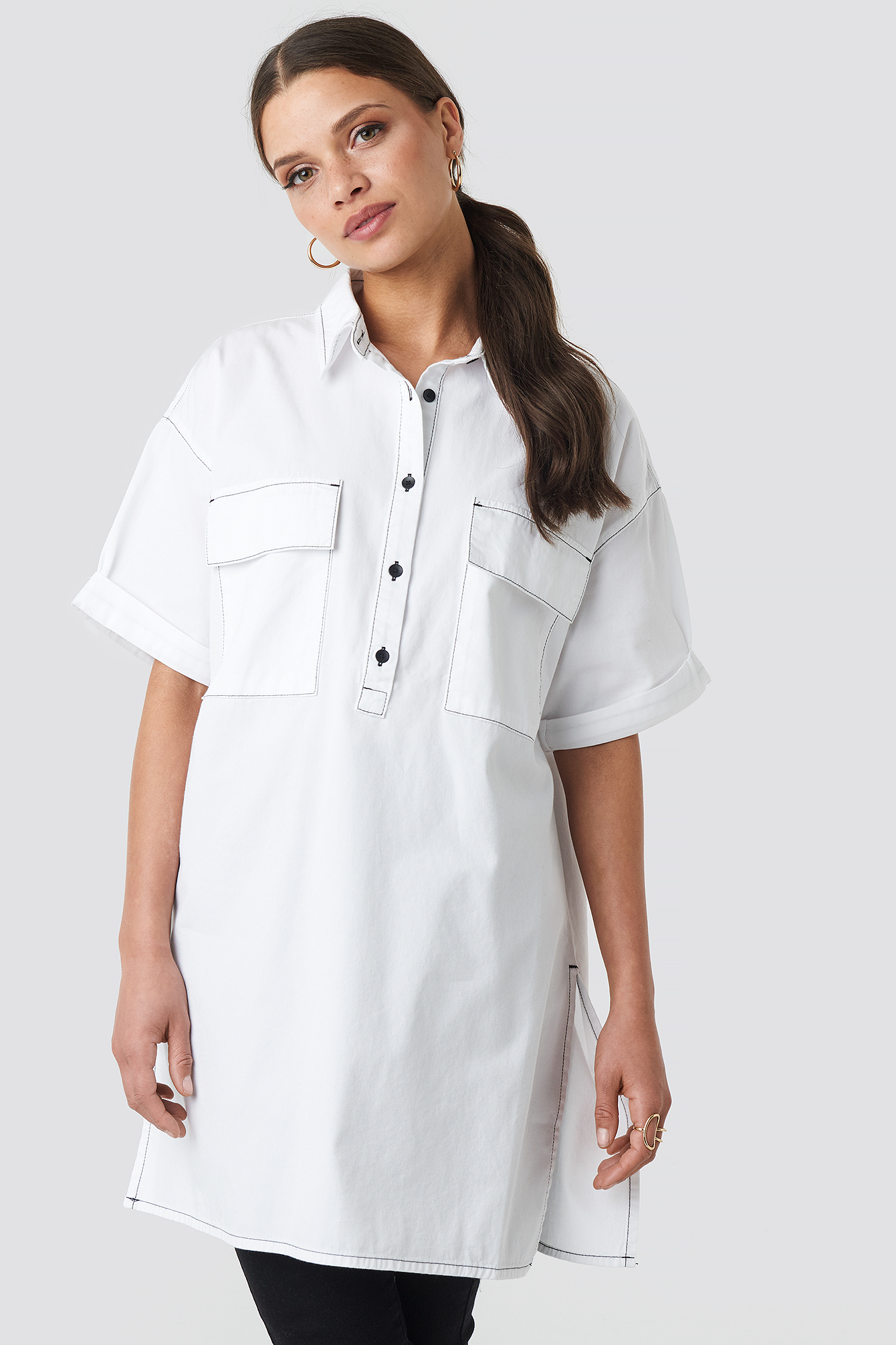 Patch Pocket Oversized Shirt White