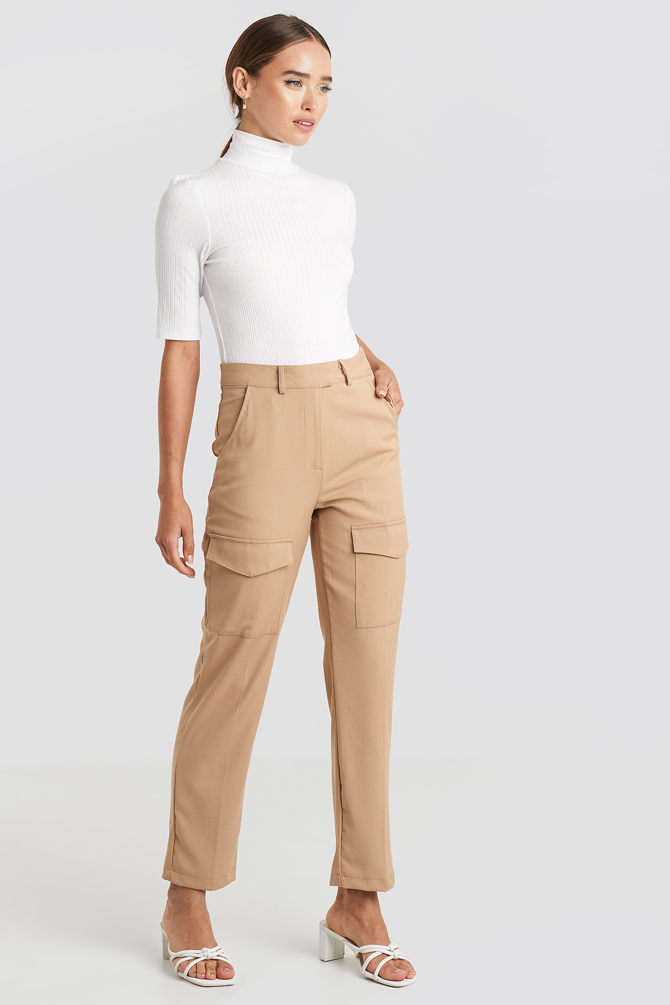 Patch Pocket Straight Pants Beige