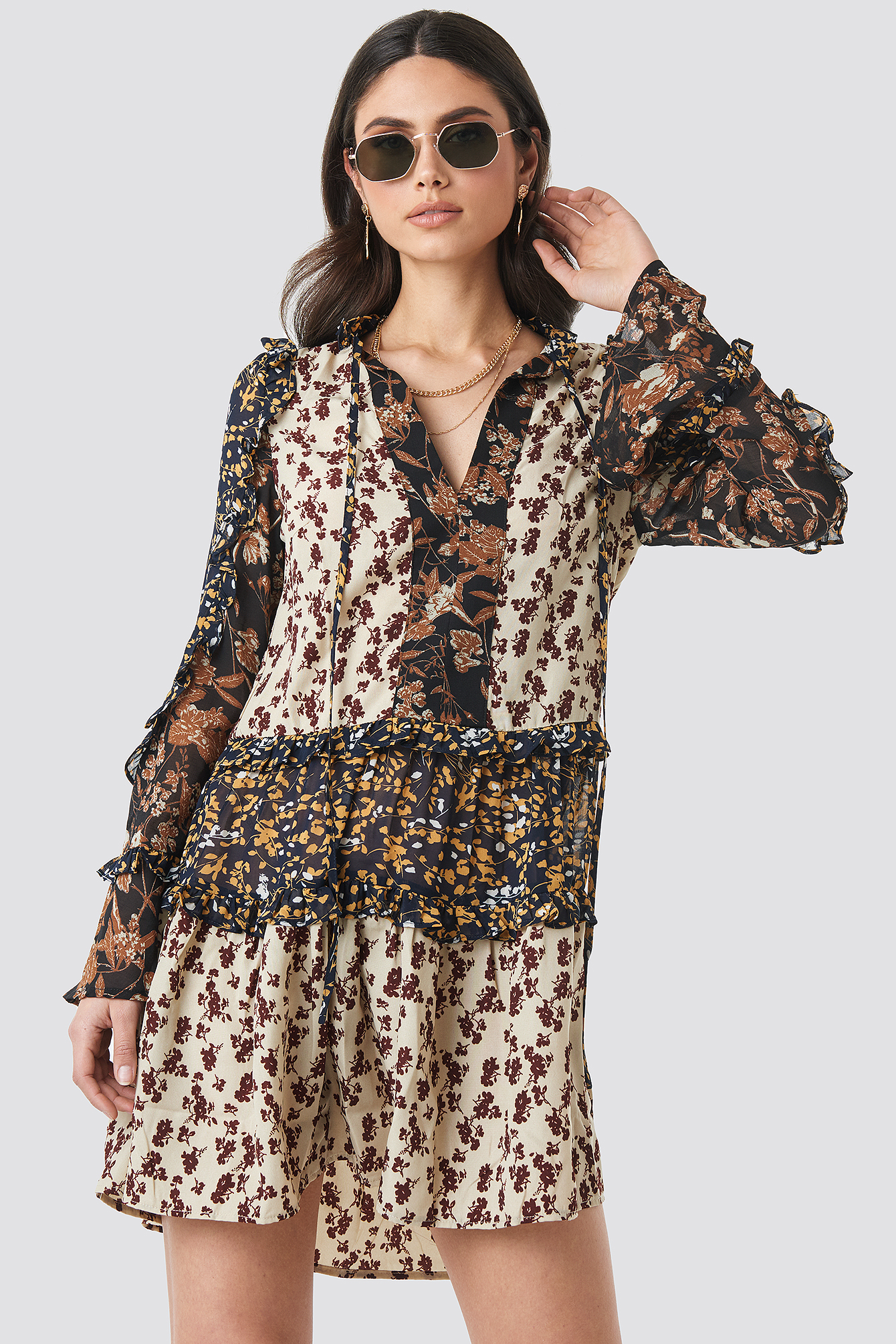 Patch Printed Frill Dress Multi Print