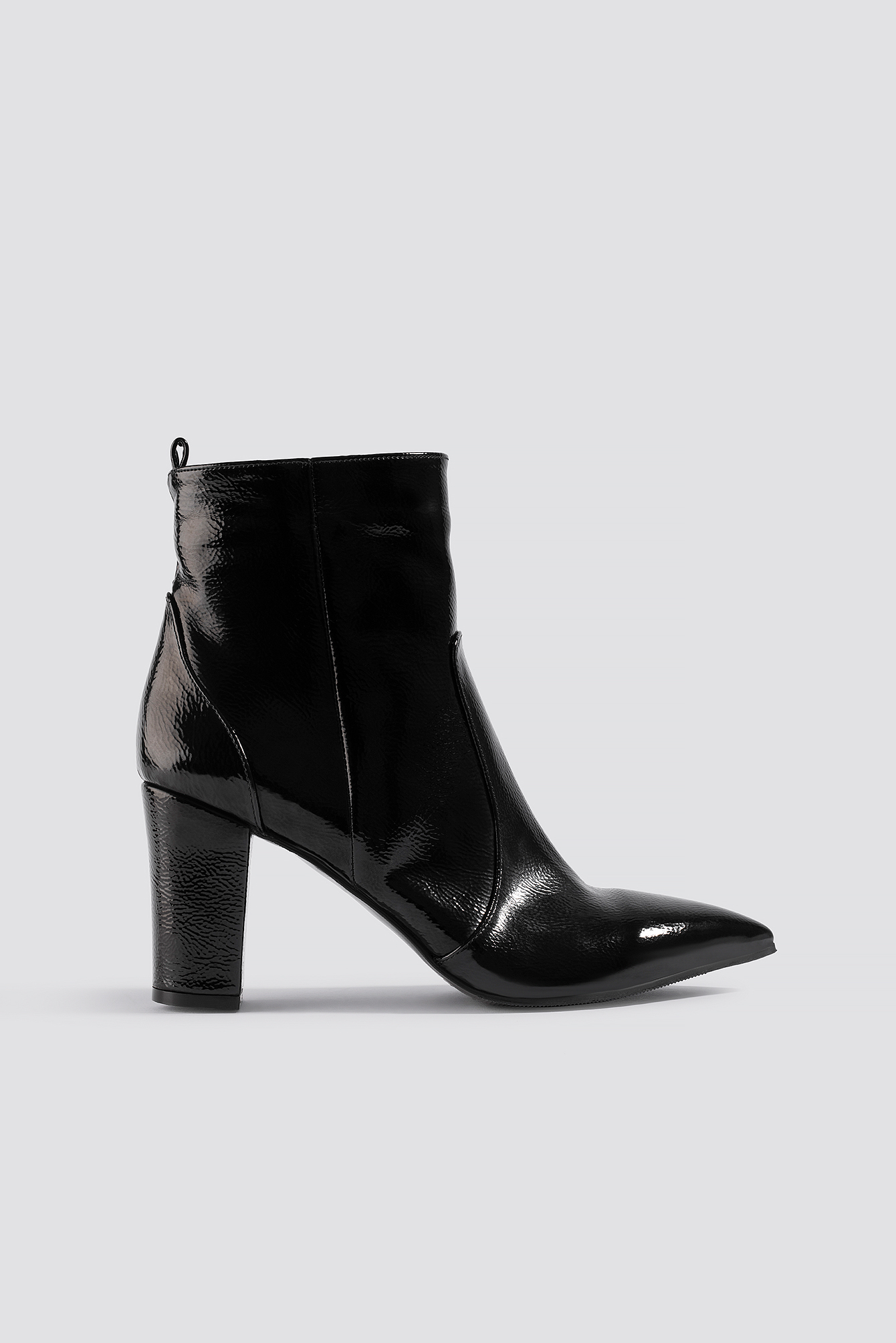 Patent Block Heel Boots Black