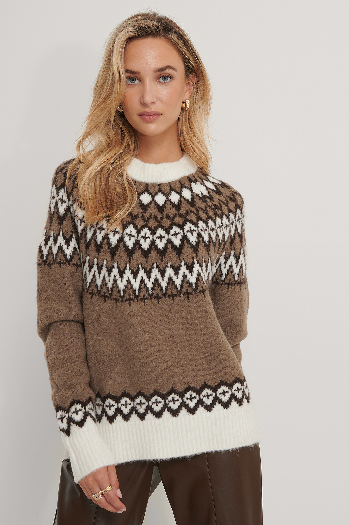 Beige Pattern Knit Sweater