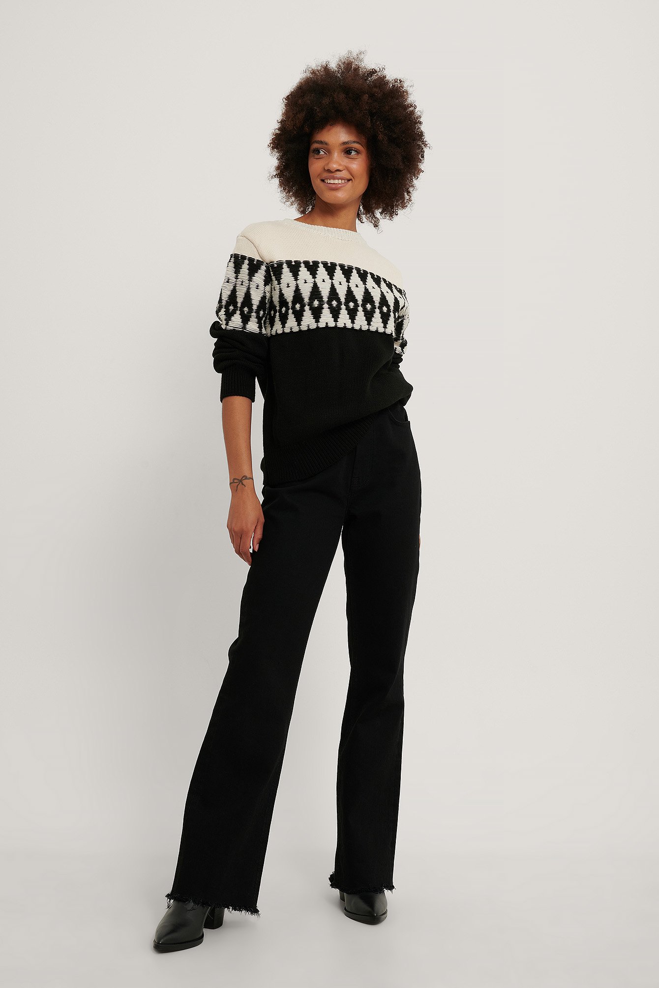 Black Pattern Knit Sweater