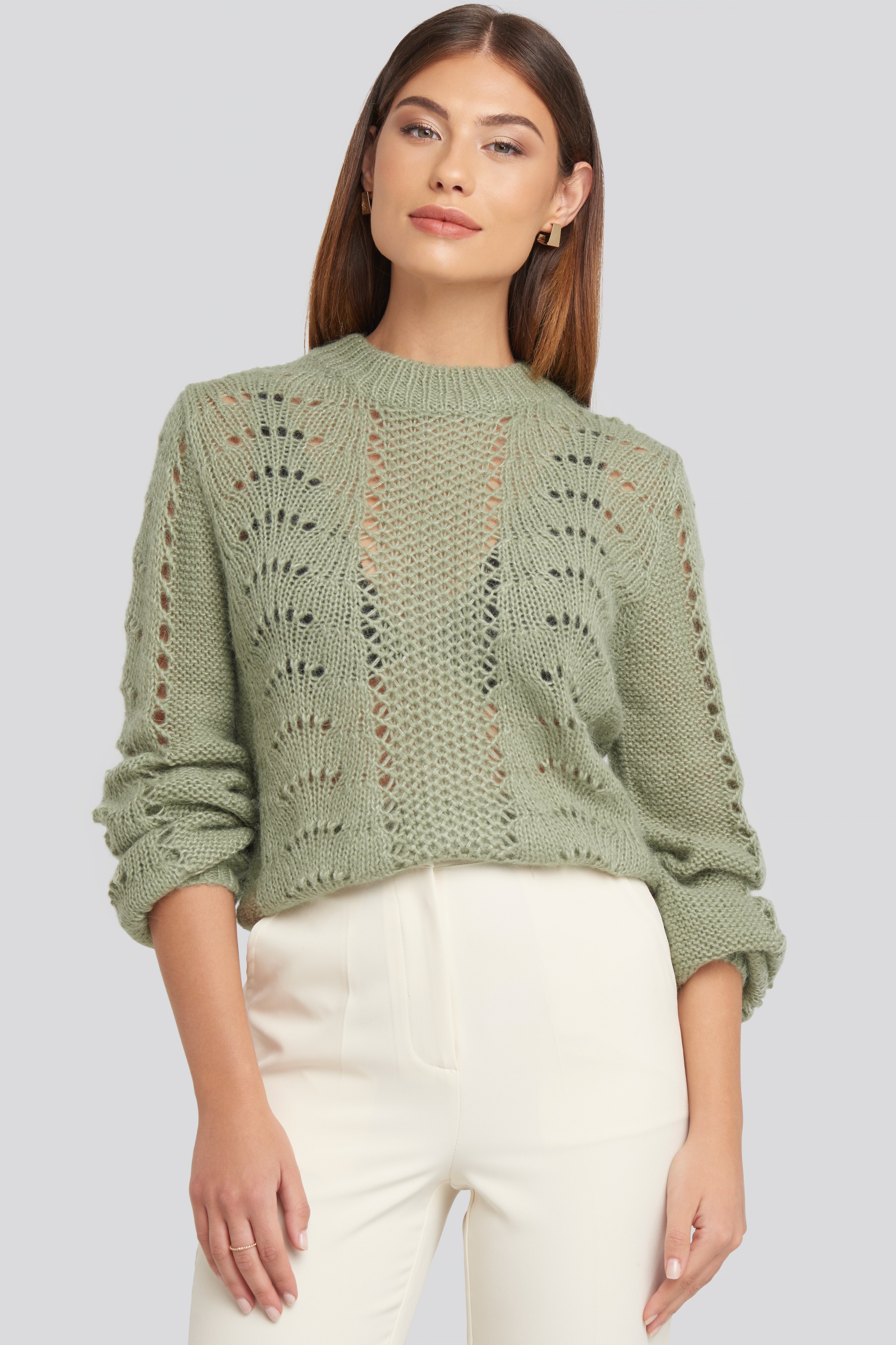 Pattern Knitted Round Neck Sweater Green | na-kd.com