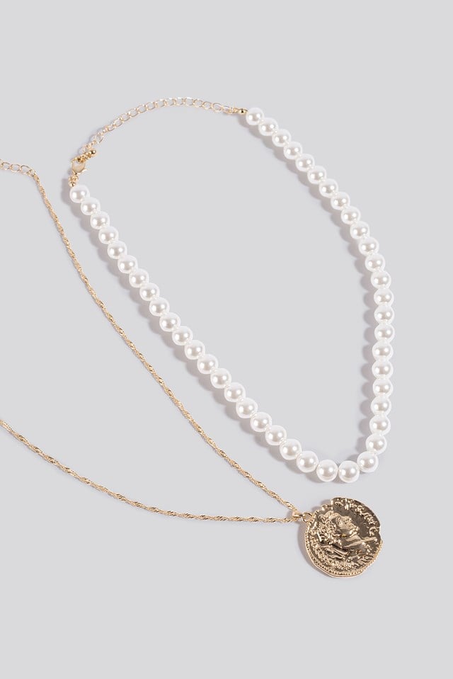 Pearl and Coin Necklace White