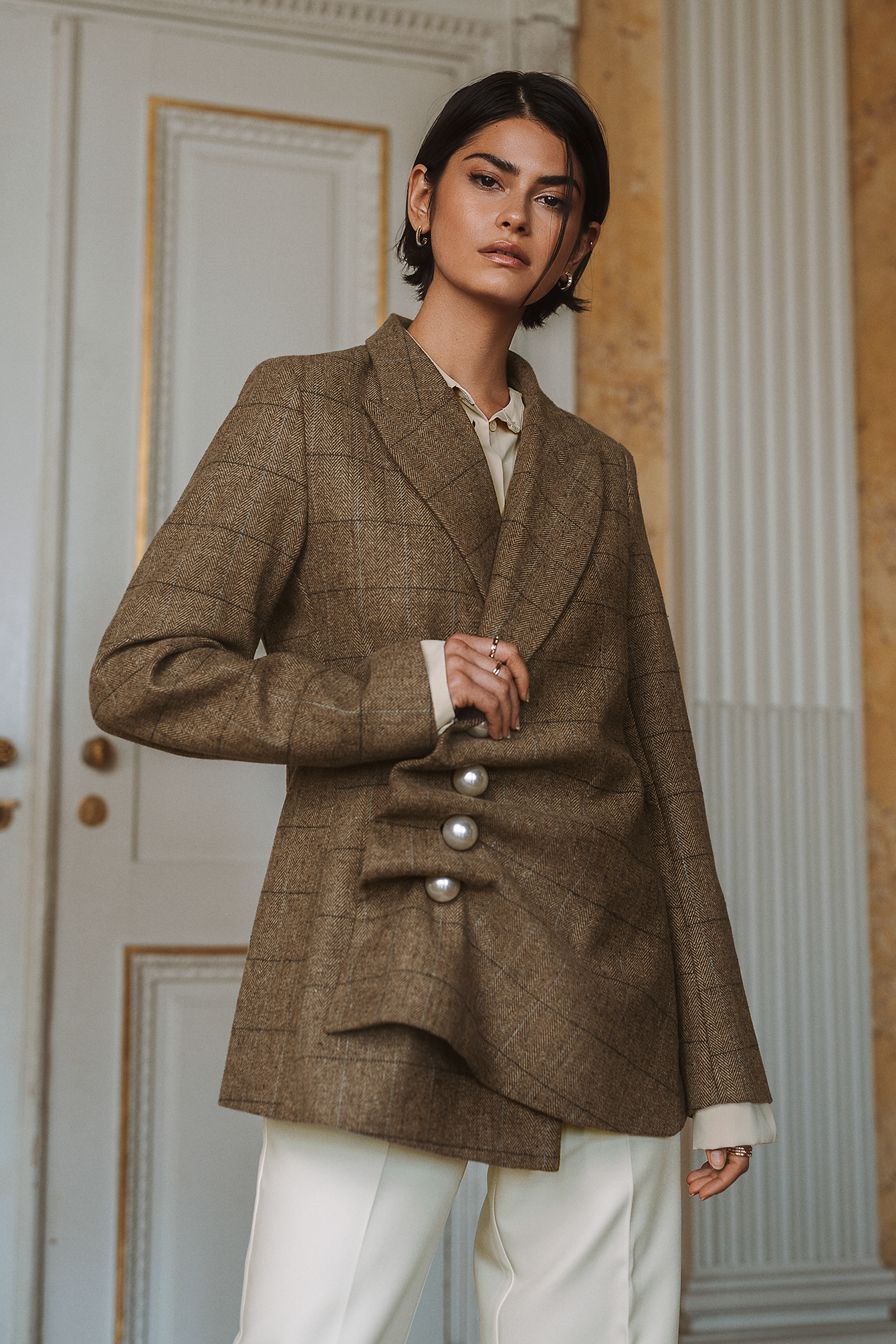 Pearl Embellished Blazer Brown