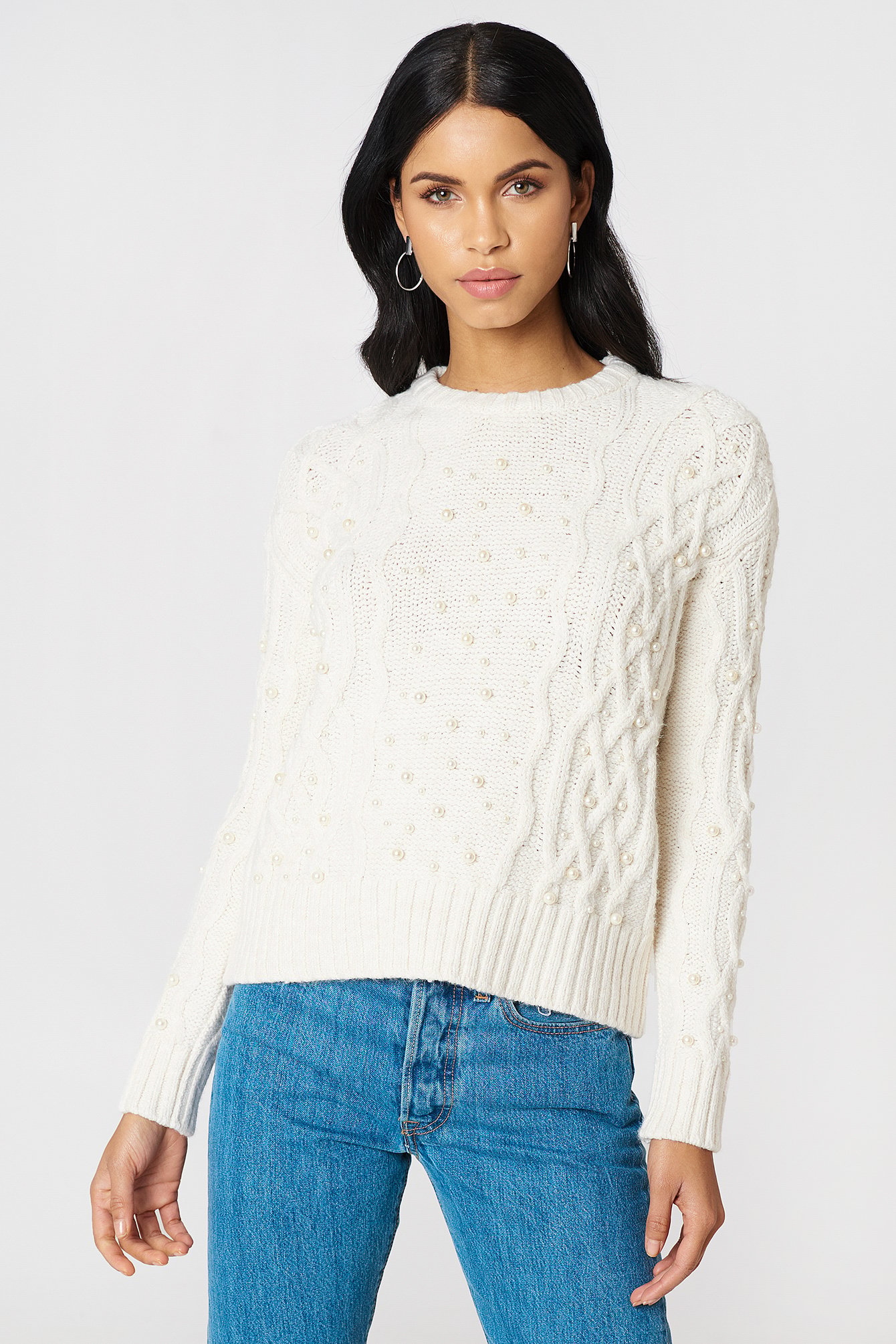 NA-KD PEARL KNITTED SWEATER - WHITE