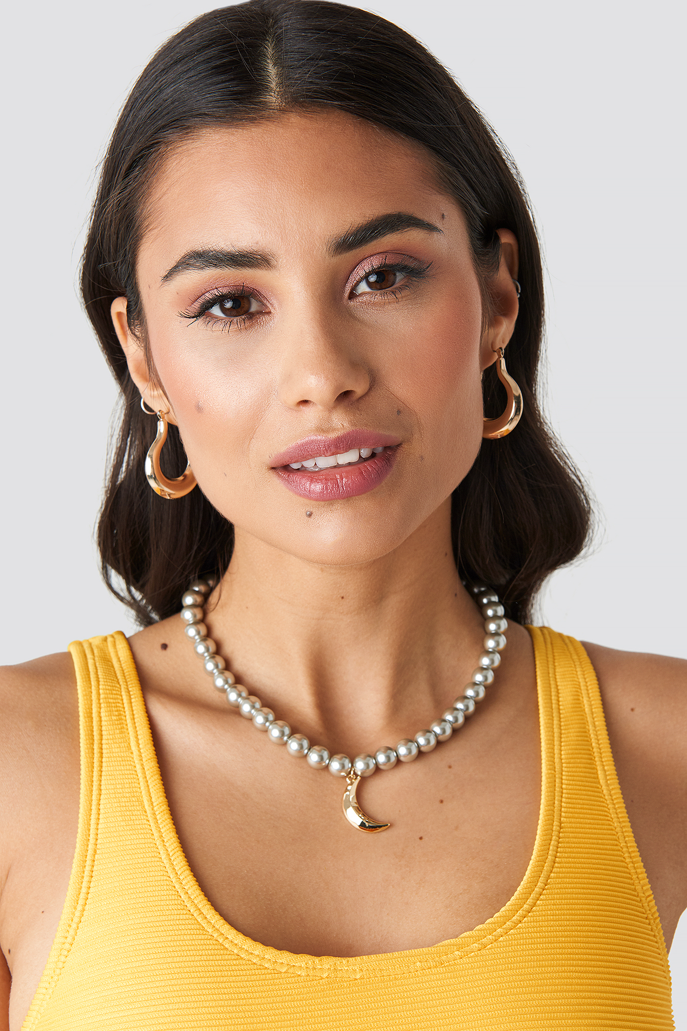 Pearl Moon Pendant Necklace Grey