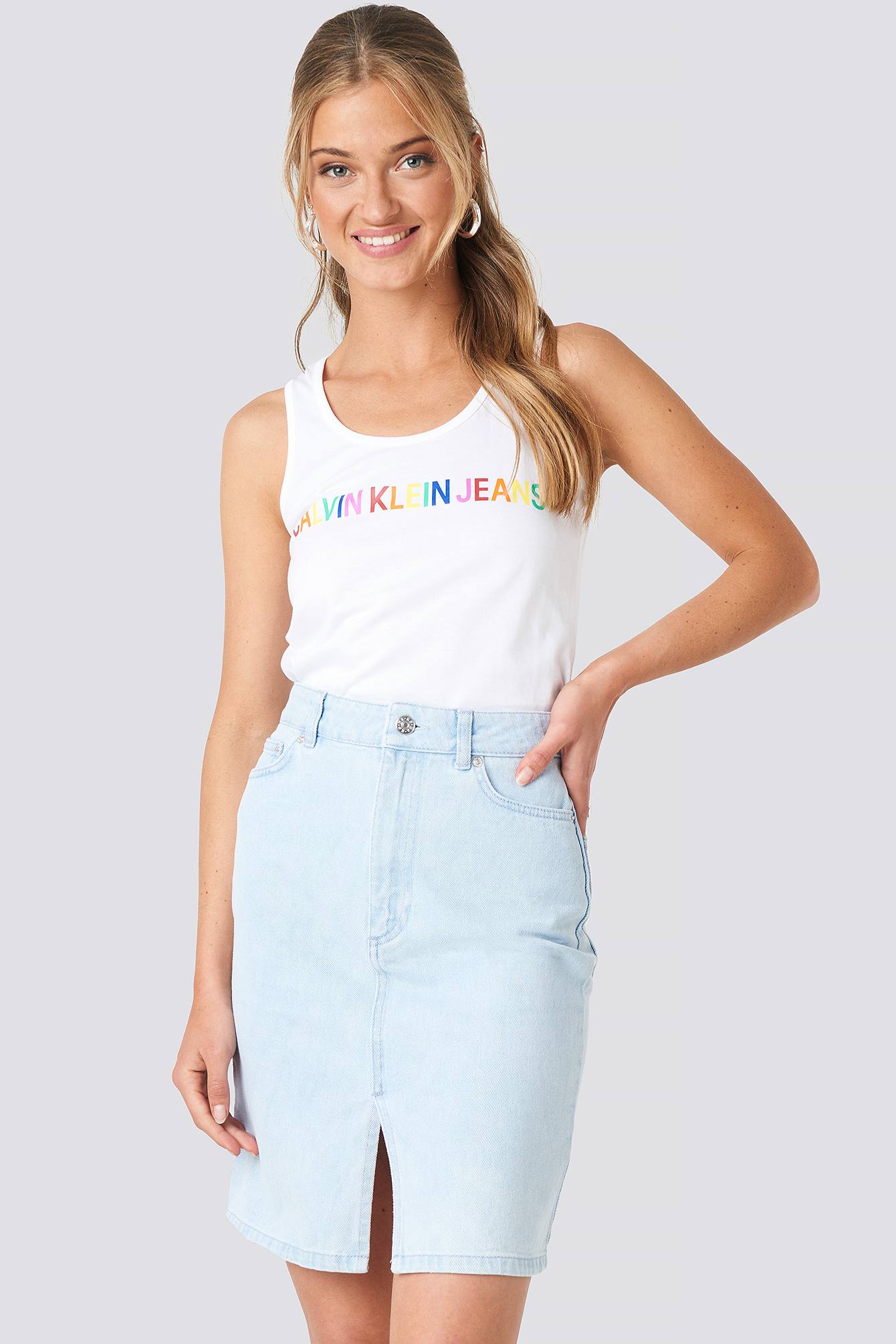 Pencil Denim Mini Skirt Light Blue Wash