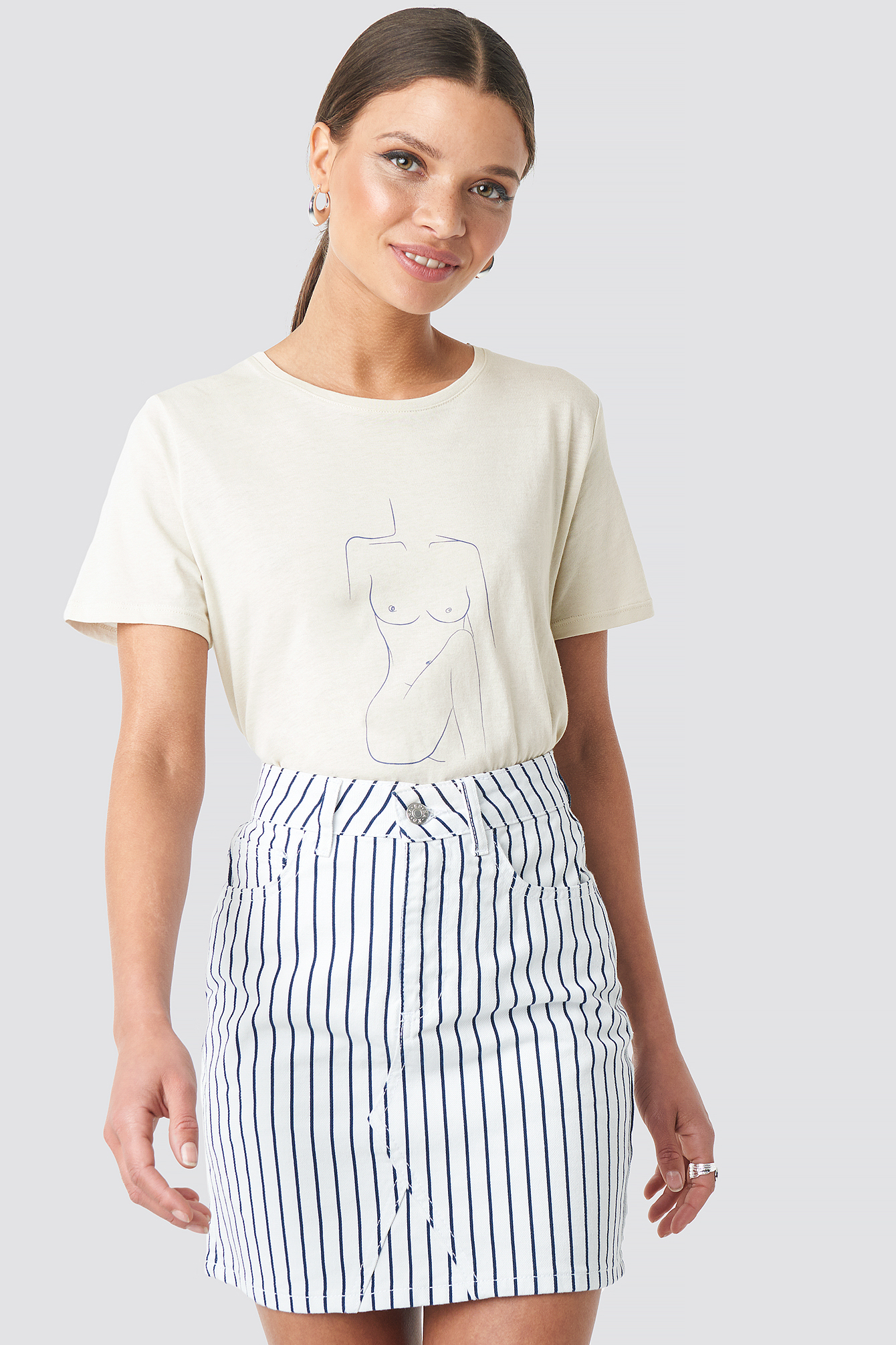 Pin Striped Denim Skirt White