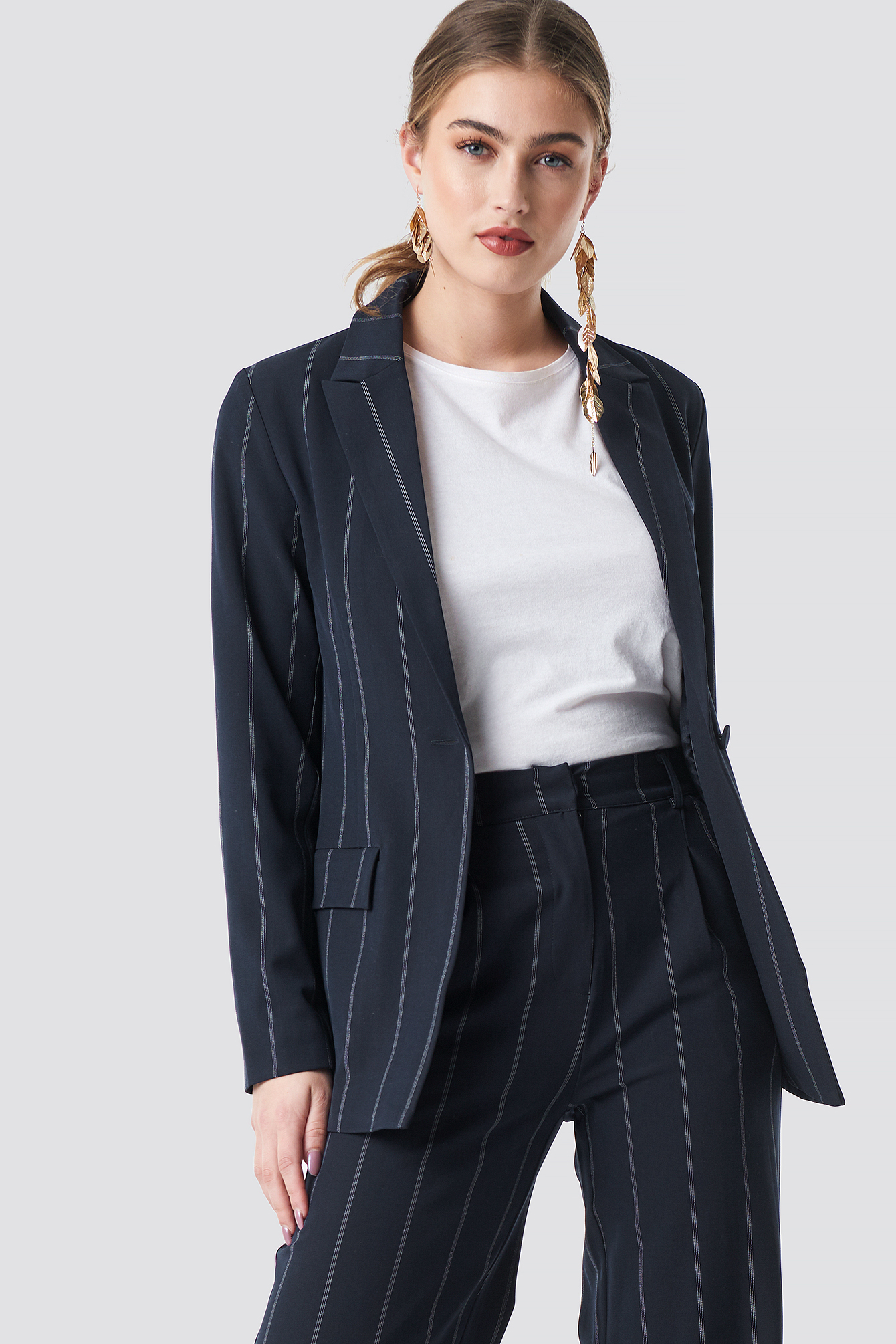 Pinstriped Blazer Dark Navy