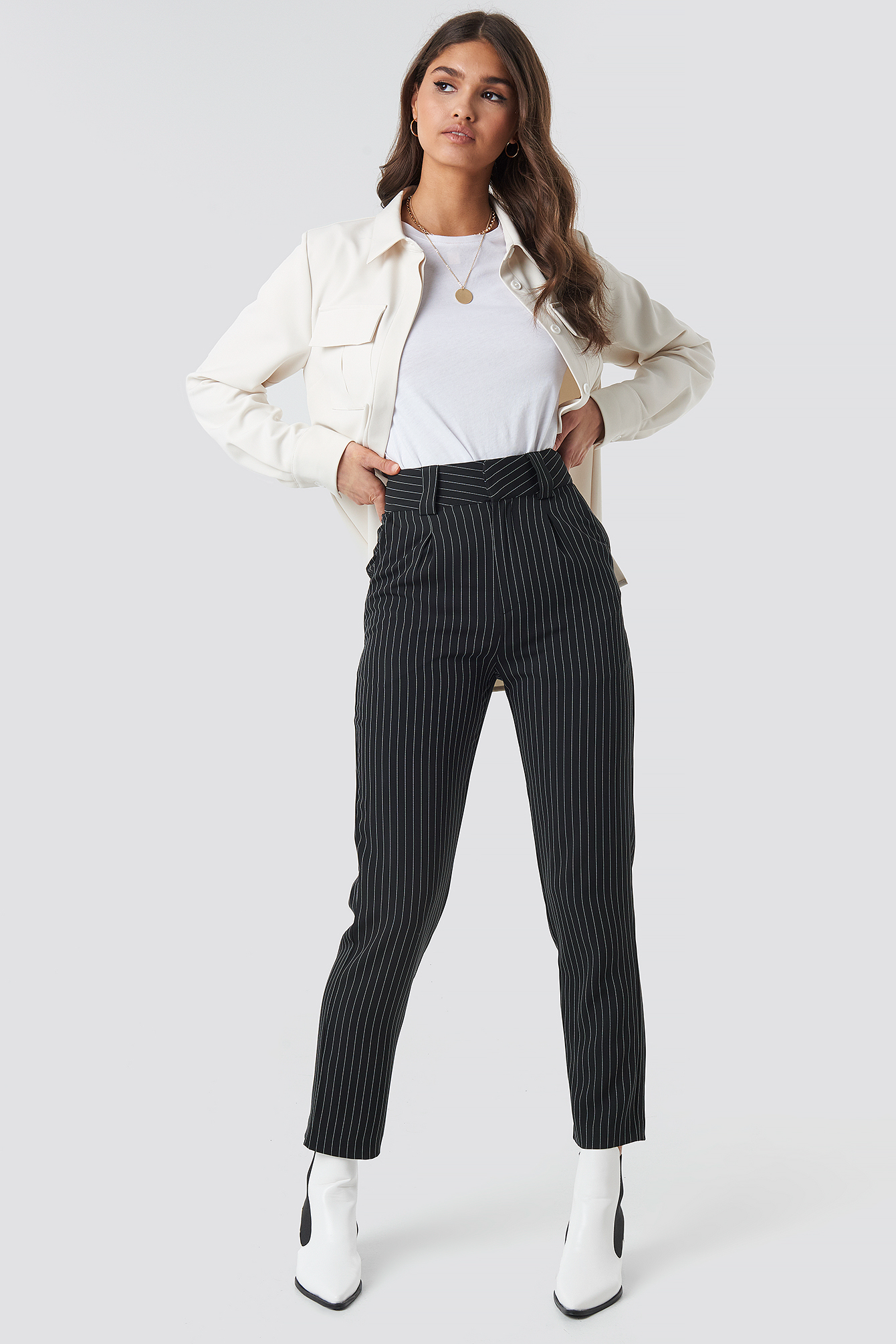 Pinstriped Cigarette Pants Black