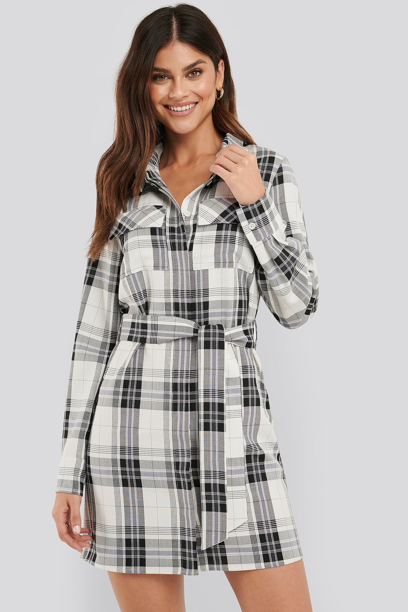 Plaid Belted Shirt Dress Multicolor 