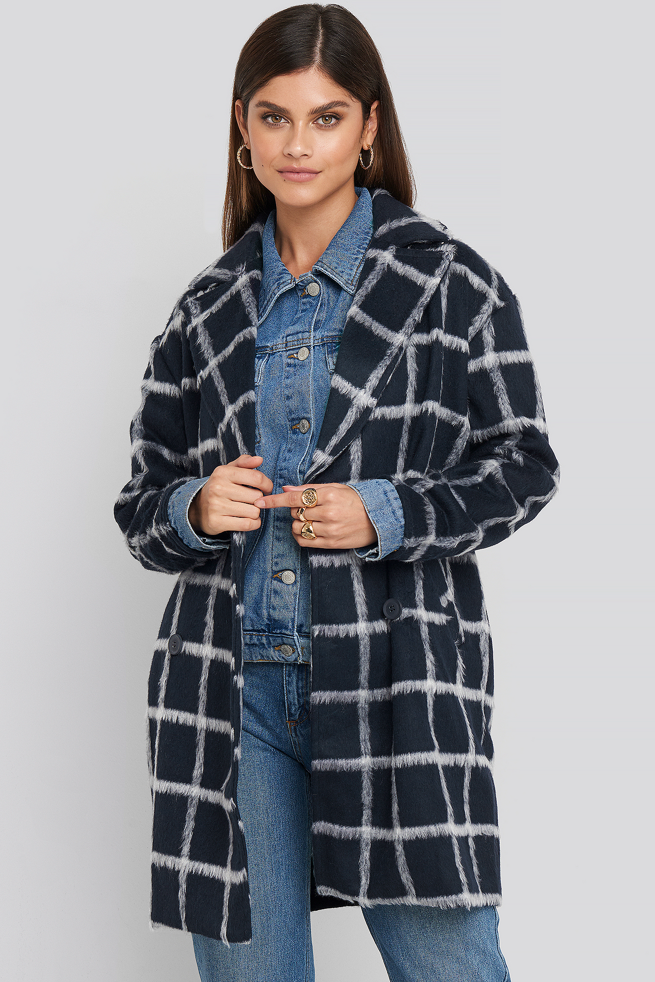 Plaid Checked Jacket Navy Check