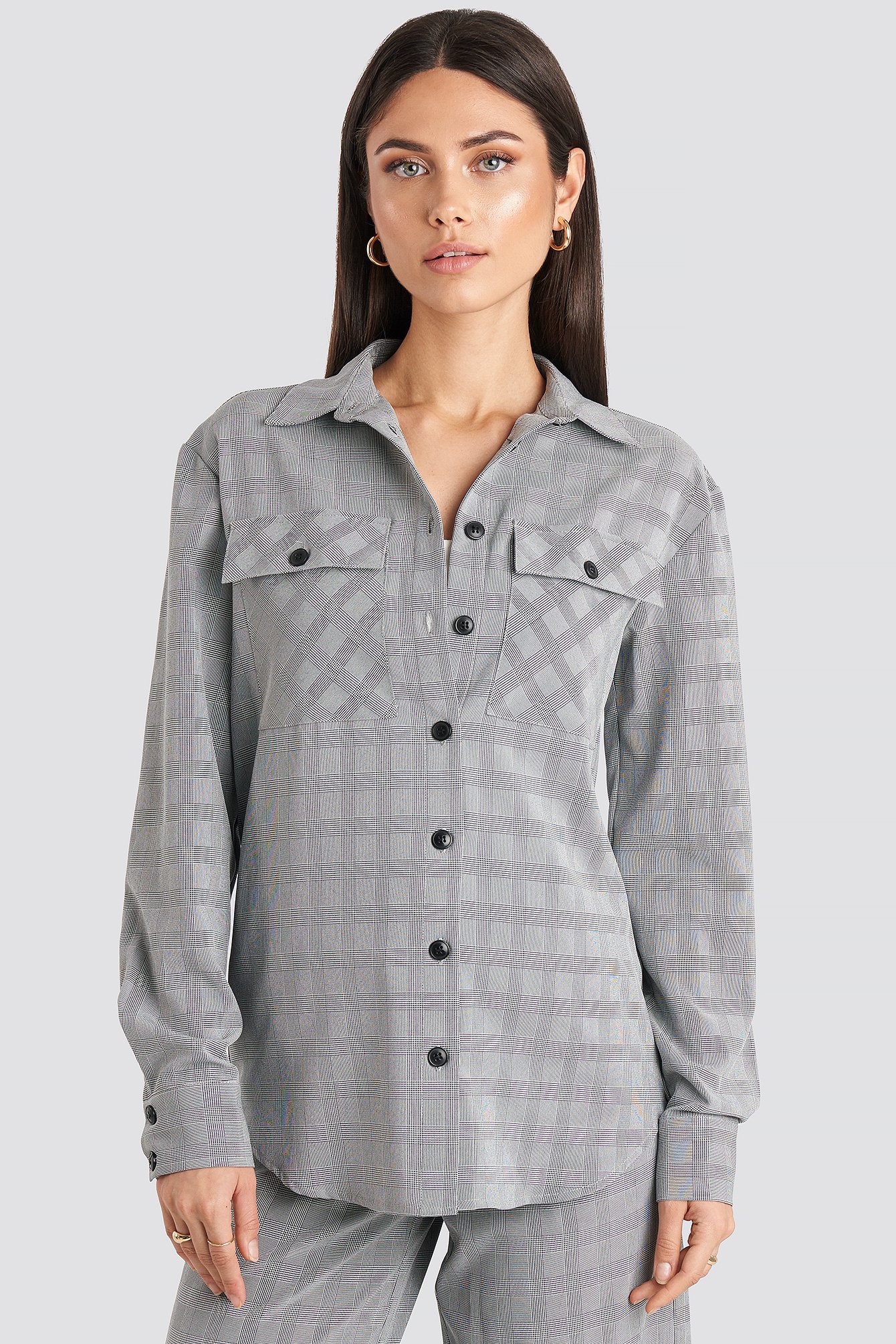 Grey Check Plaid Overshirt