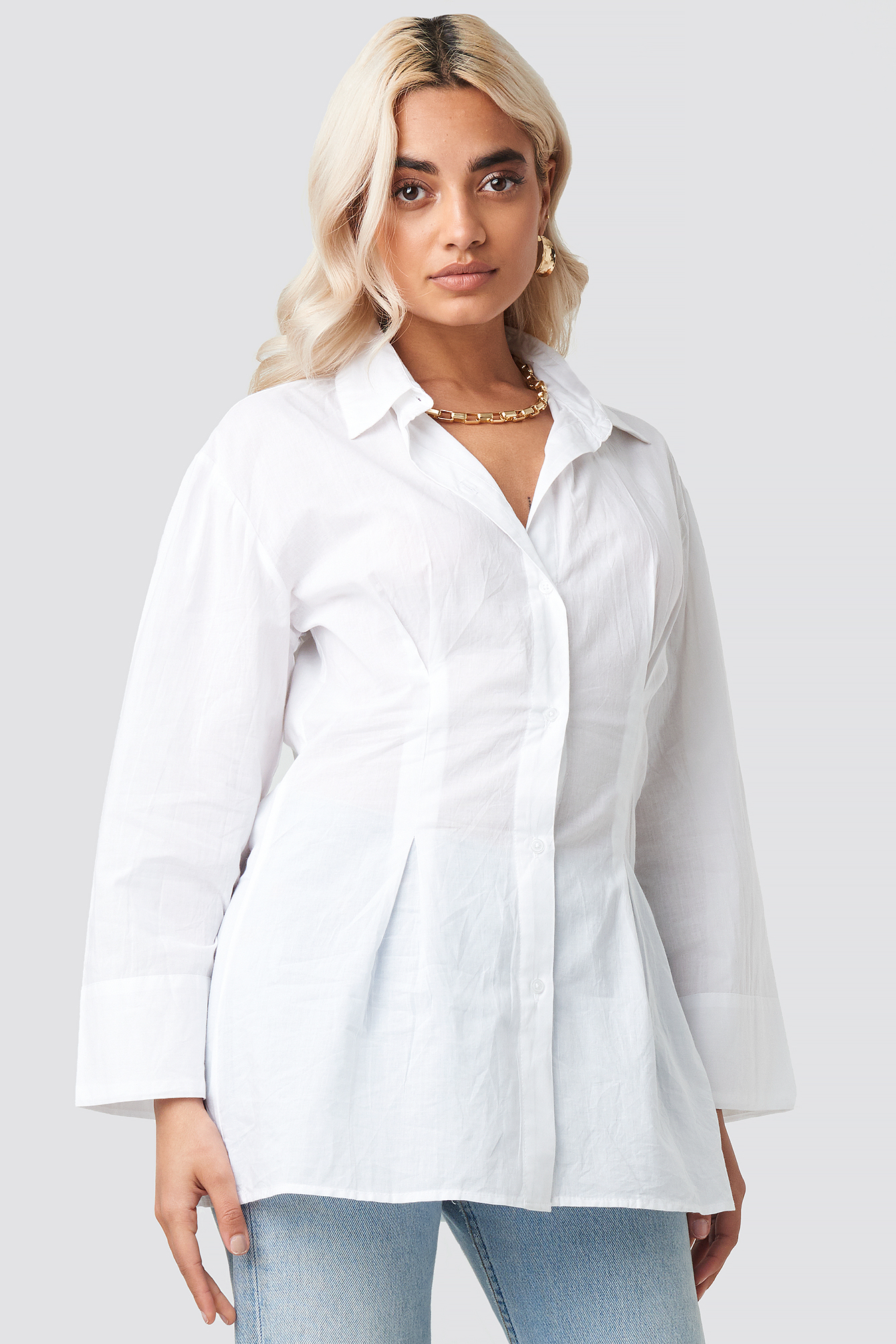 Pleat Detail Oversized Shirt White
