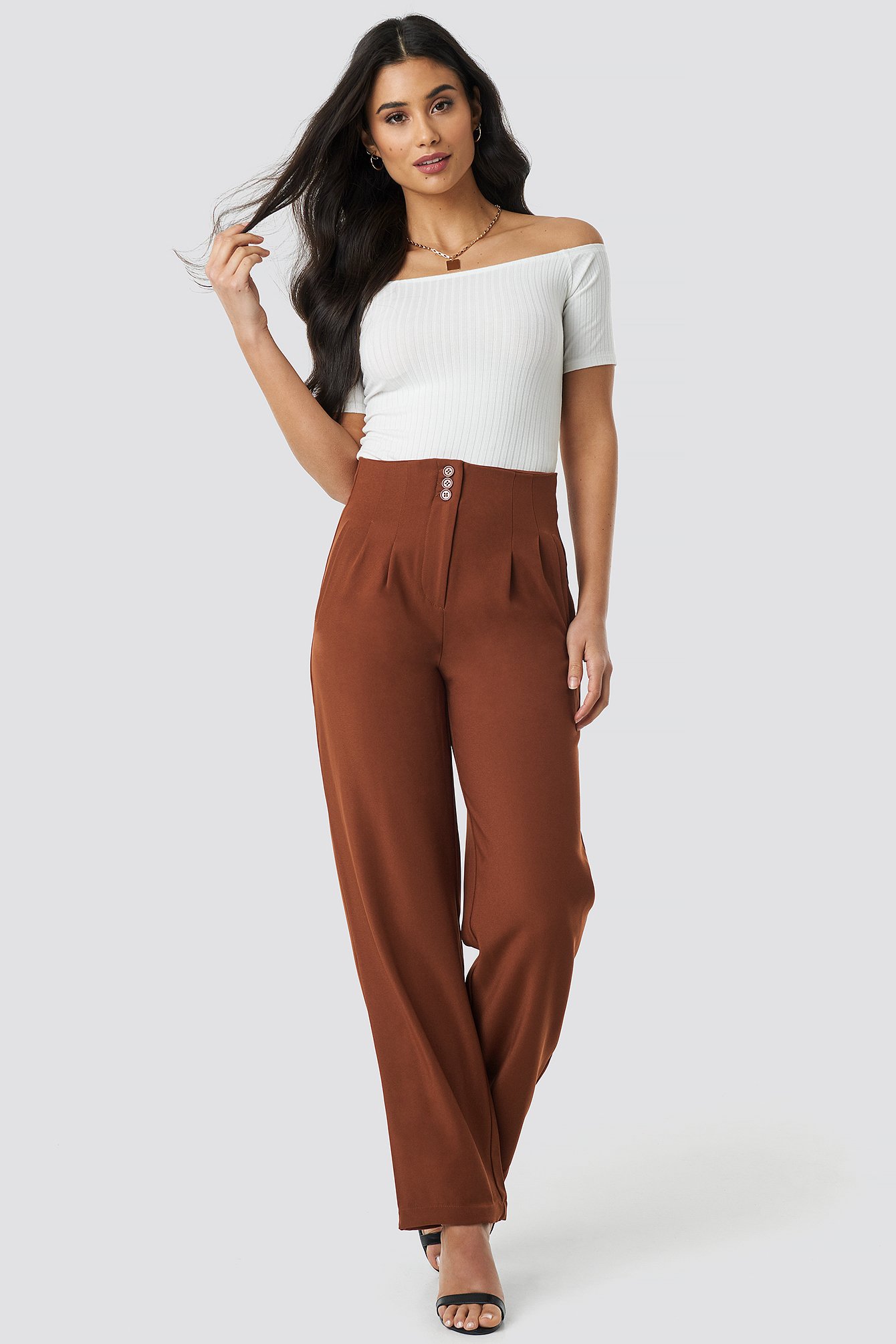 Na-kd Trend  Pleated Buttoned Suit Pants - Brown