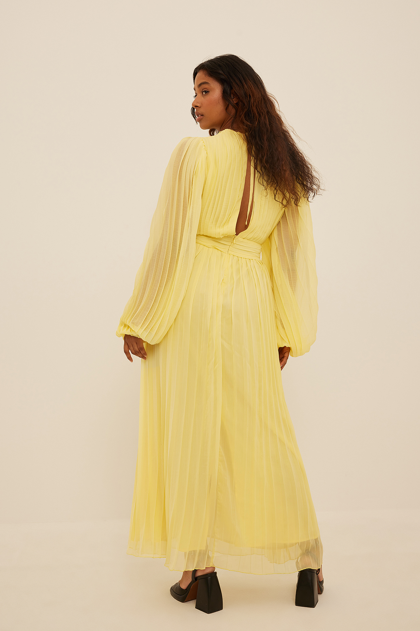 Pleated Chiffon Midi Dress Yellow