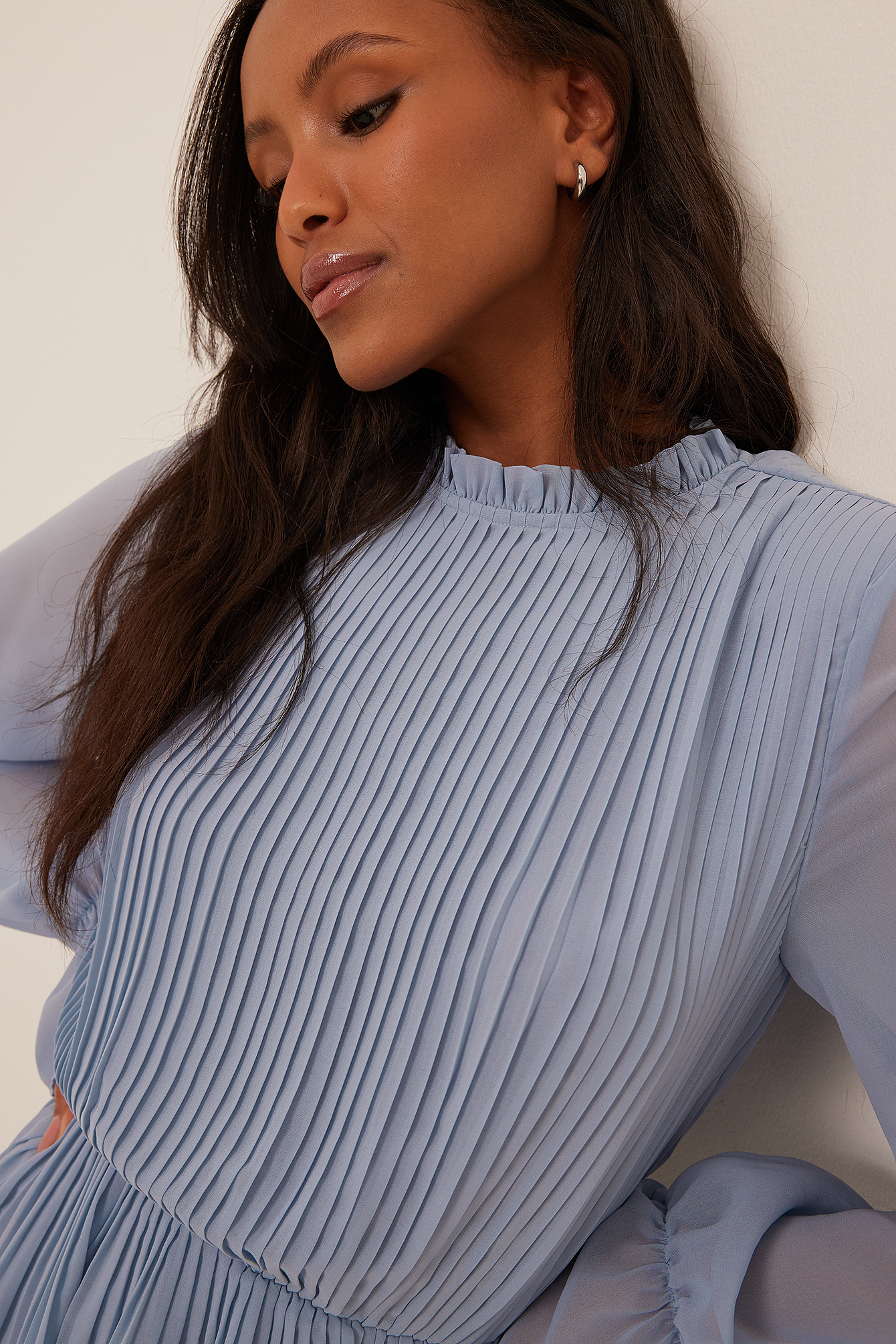 Pleated Elastic Waist Dress Blue