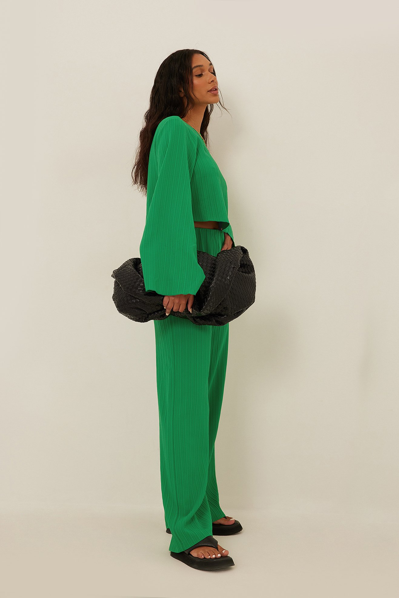 Green Plissierte Hose mit elastischem Bund