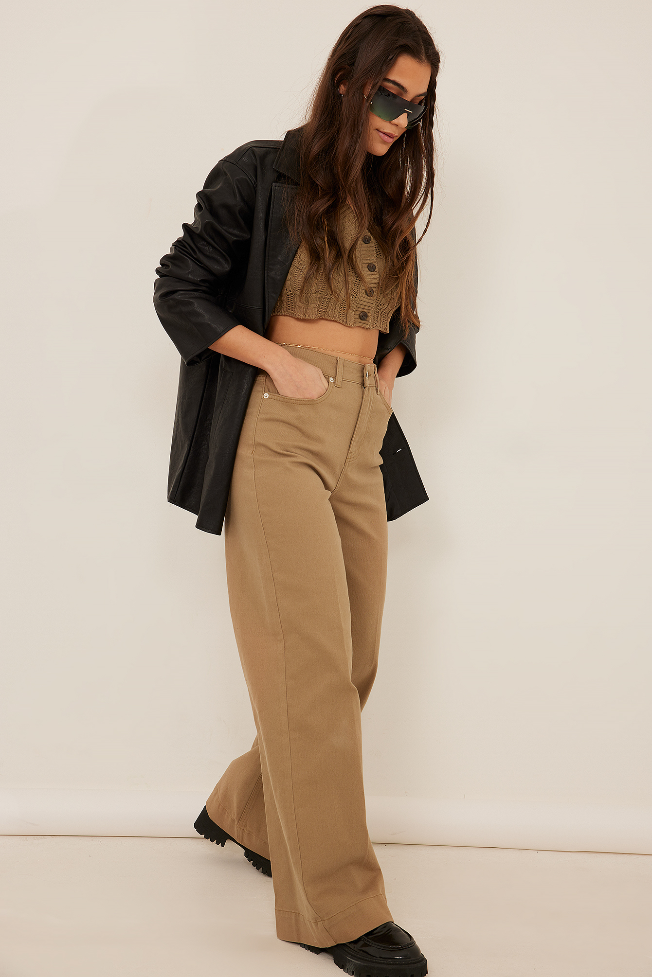 Pleated Long Jeans Beige | na-kd.com