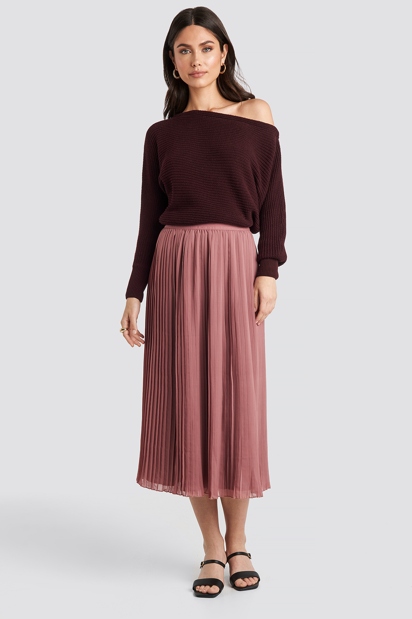 Pleated Long Skirt Purple Rose
